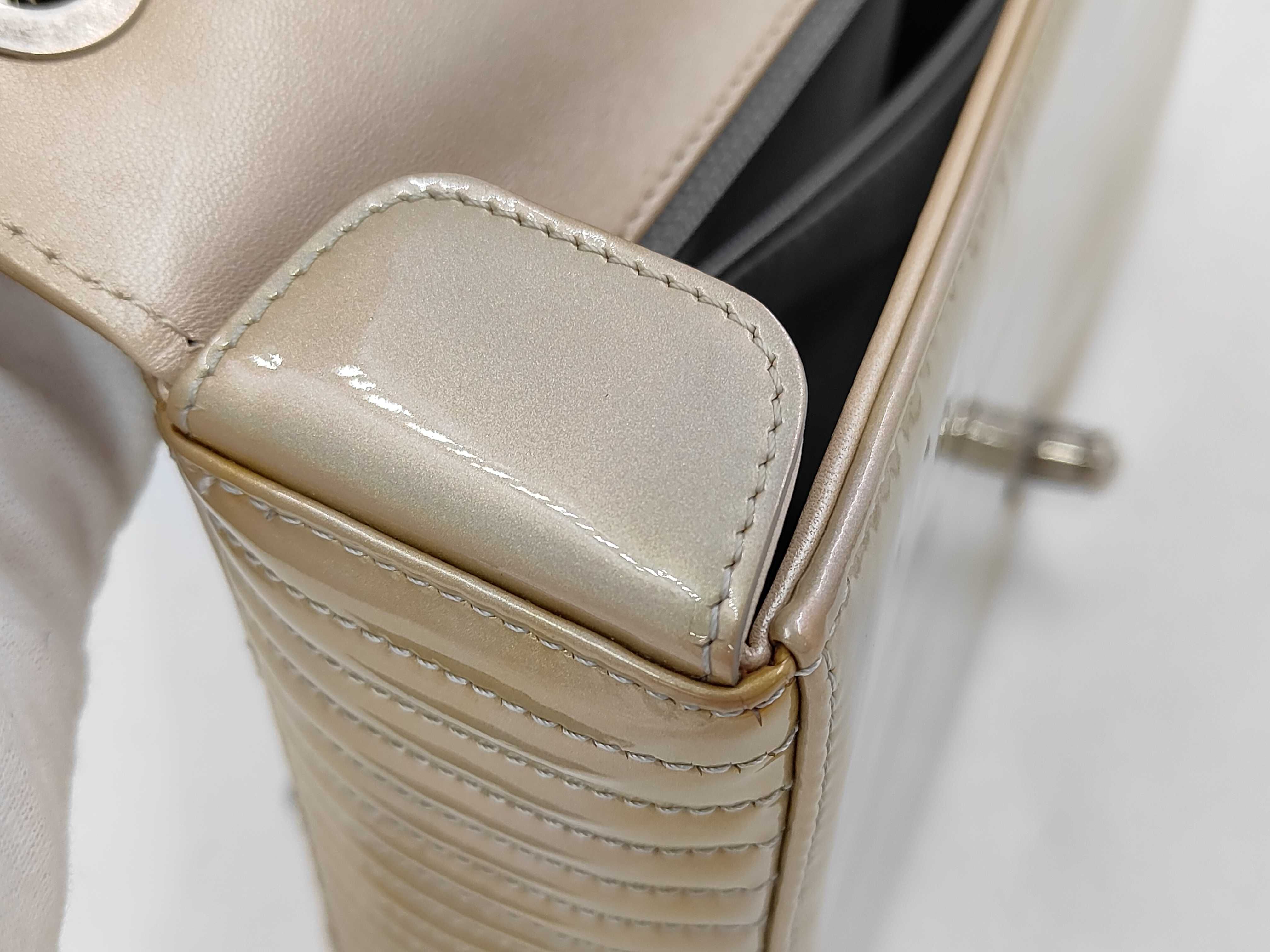 Enamel Quilted Double Chain Shoulder Bag — view 12