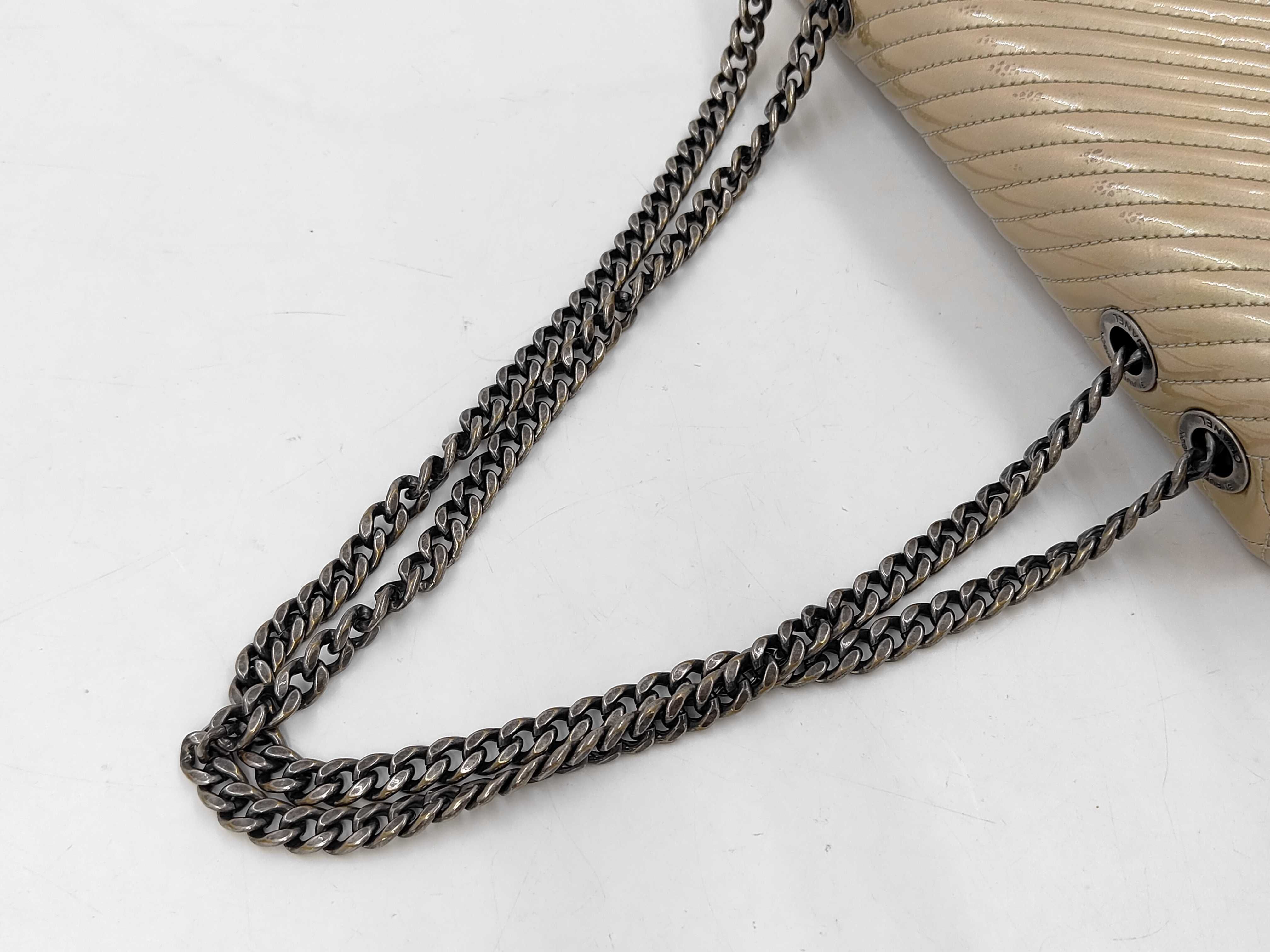 Enamel Quilted Double Chain Shoulder Bag — view 5