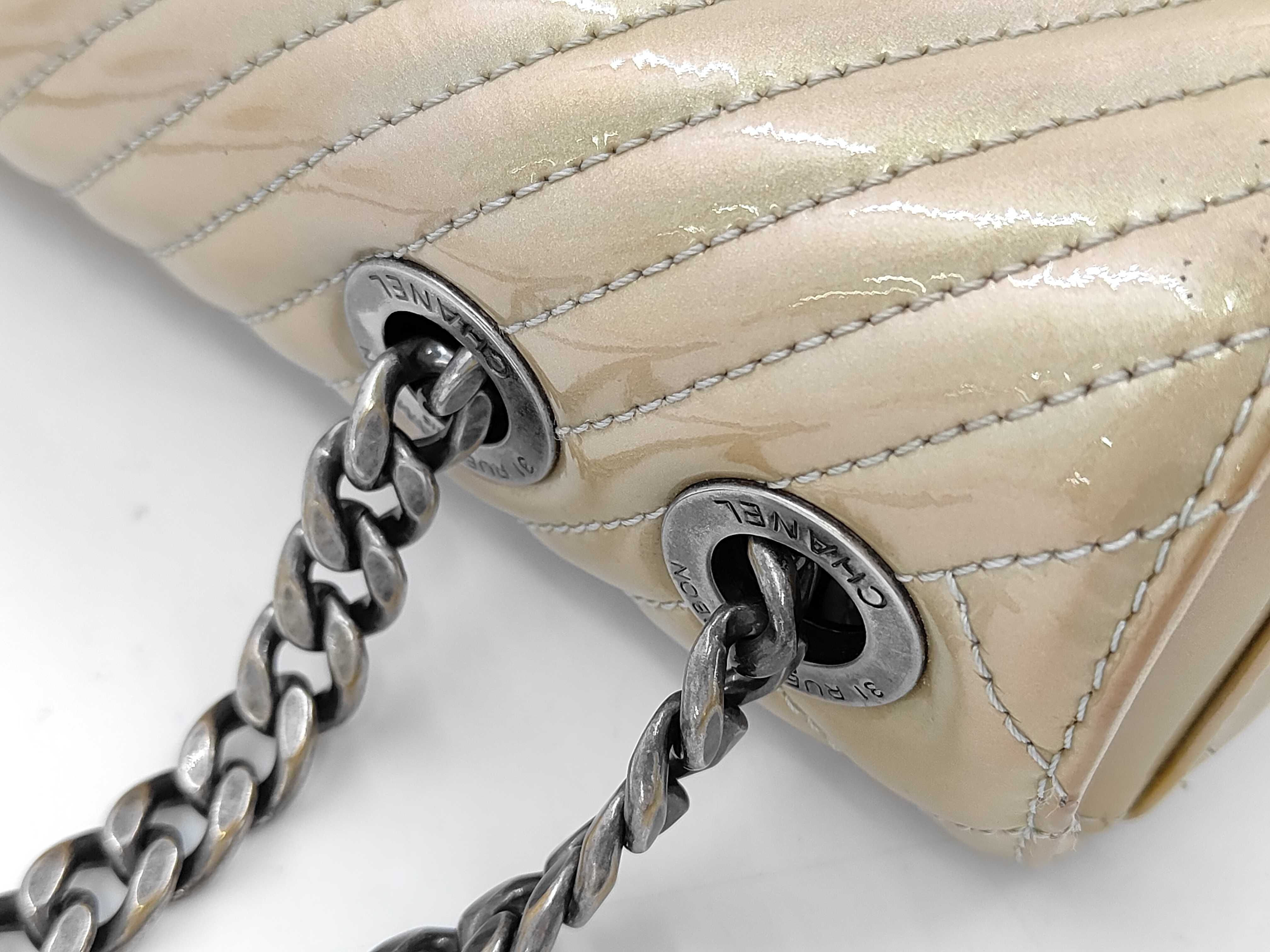 Enamel Quilted Double Chain Shoulder Bag — view 7