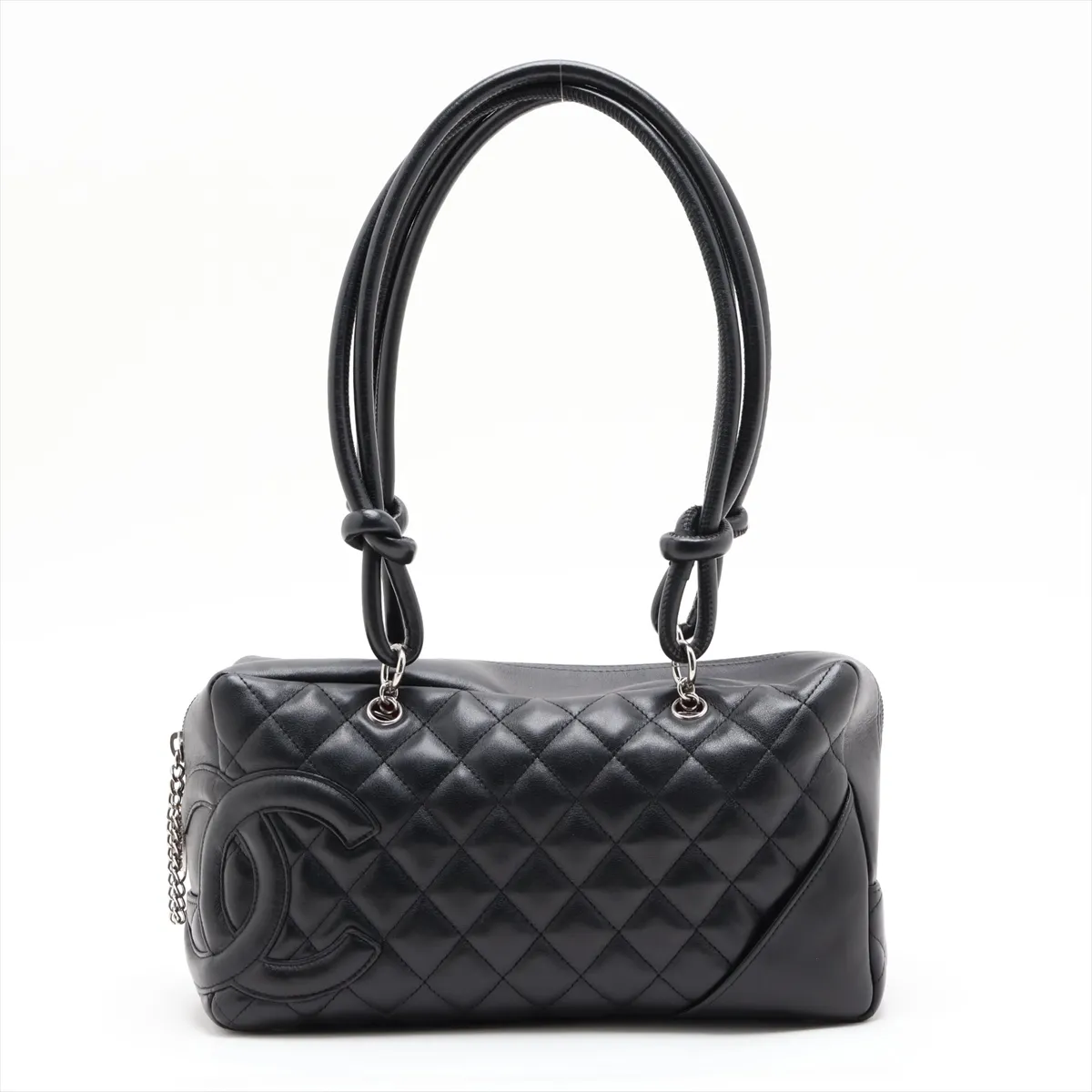 Cambon Line Lambskin Shoulder Bag, Black with Silver Hardware, 9056062, Series 9