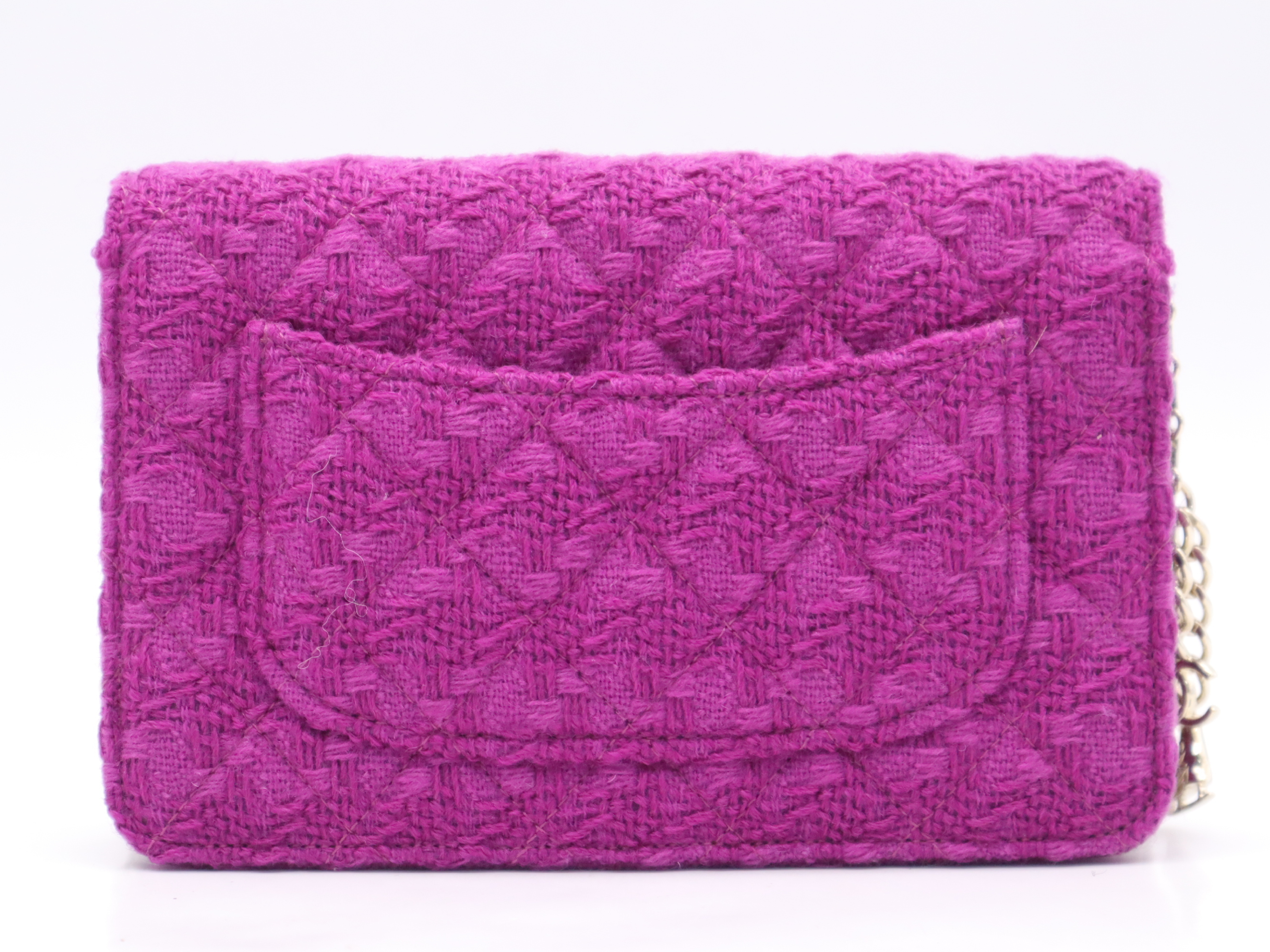Tweed Chain Wallet, Small Flap, Small Chain, Gold Hardware, Purple, with Seal, 29080523, Shoulder Bag — view 2