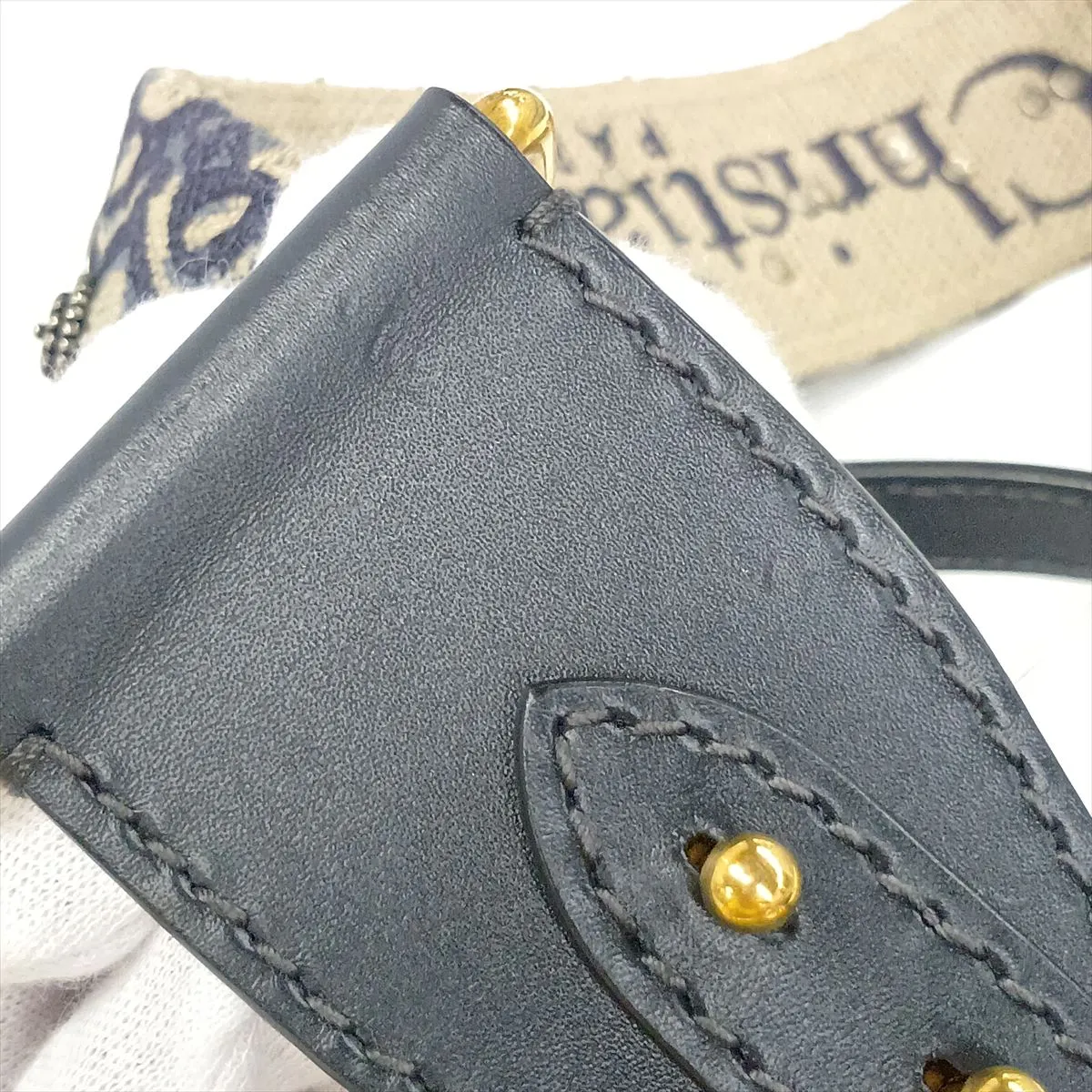 Oblique Saddle Bag Leather 2-Way Shoulder Bag Navy — view 15
