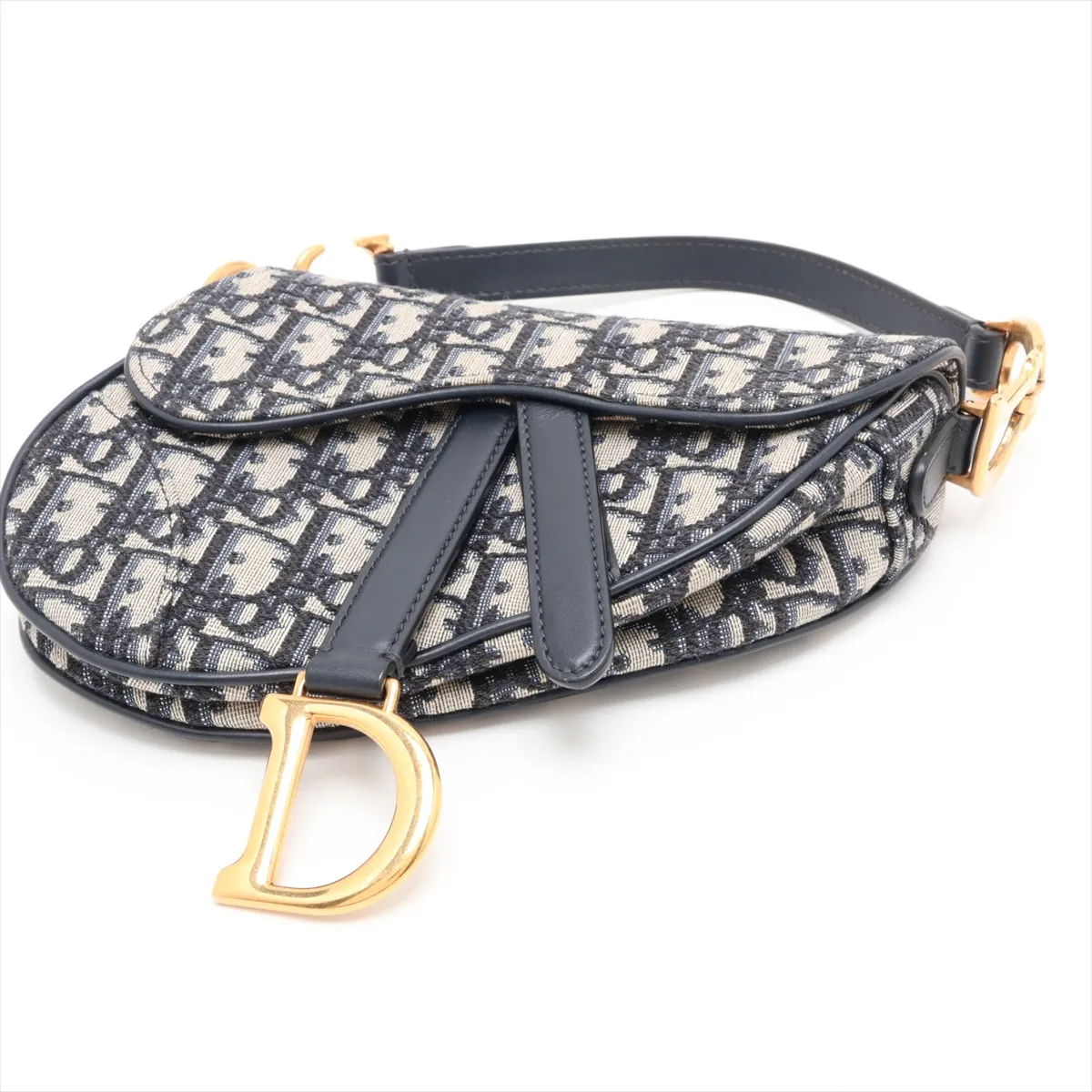 Oblique Saddle Bag Leather 2-Way Shoulder Bag Navy — view 3