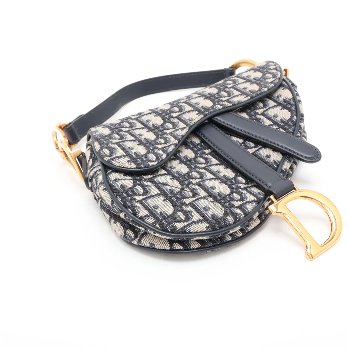 Oblique Saddle Bag Leather 2-Way Shoulder Bag Navy — view 4