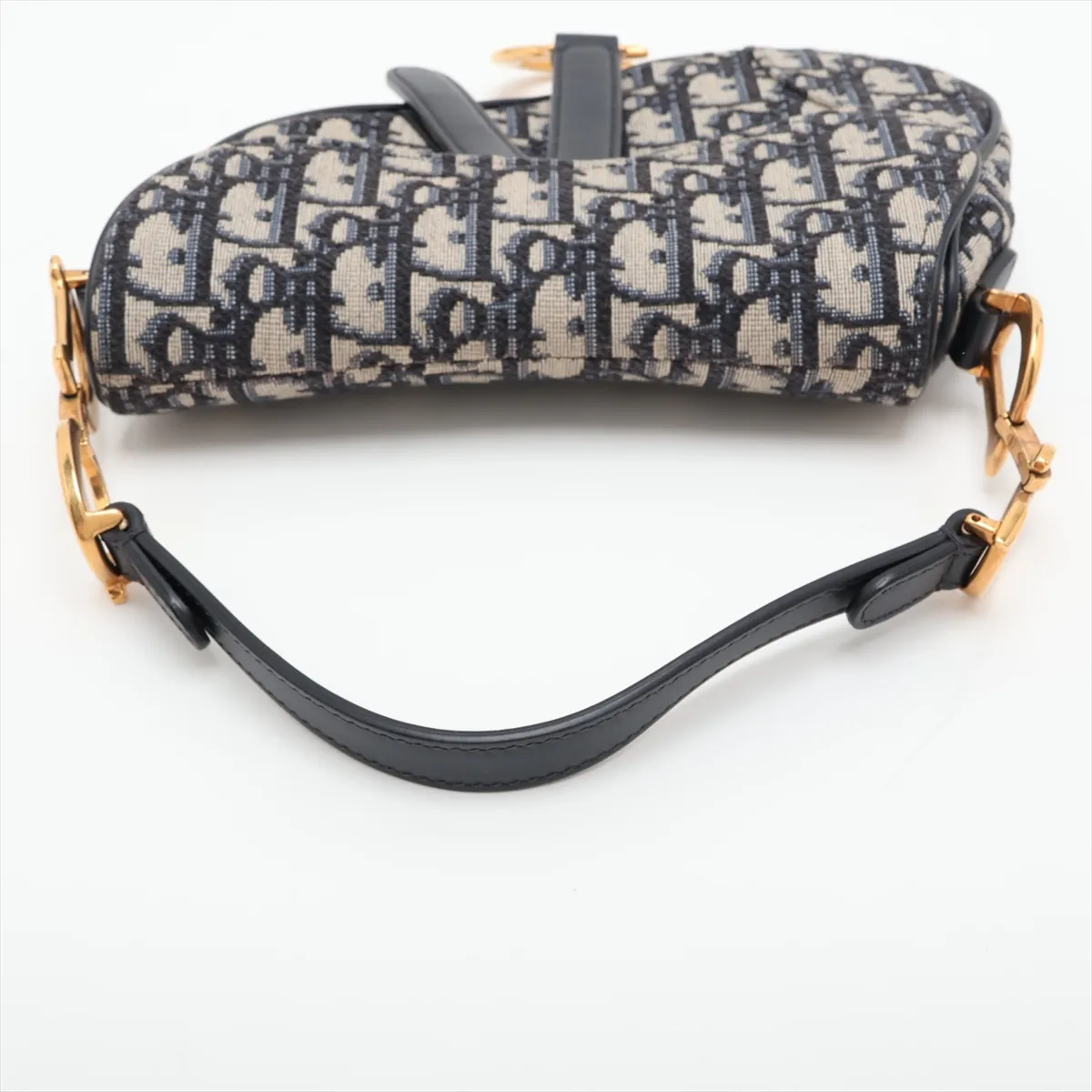 Oblique Saddle Bag Leather 2-Way Shoulder Bag Navy — view 5