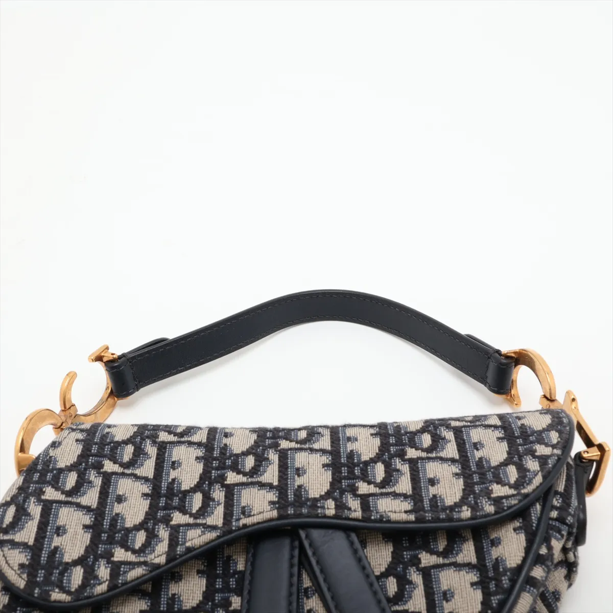 Oblique Saddle Bag Leather 2-Way Shoulder Bag Navy — view 6