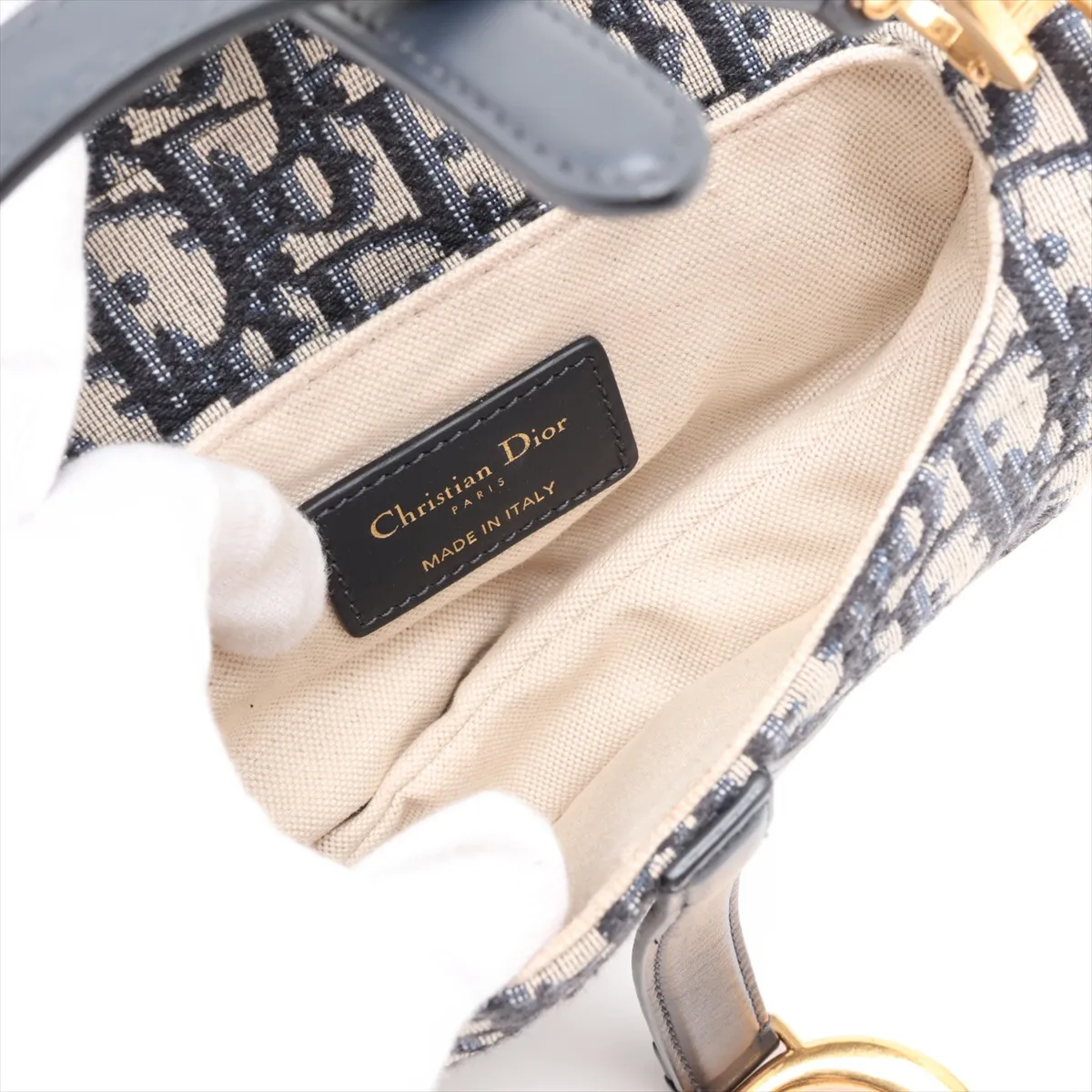 Oblique Saddle Bag Leather 2-Way Shoulder Bag Navy — view 8