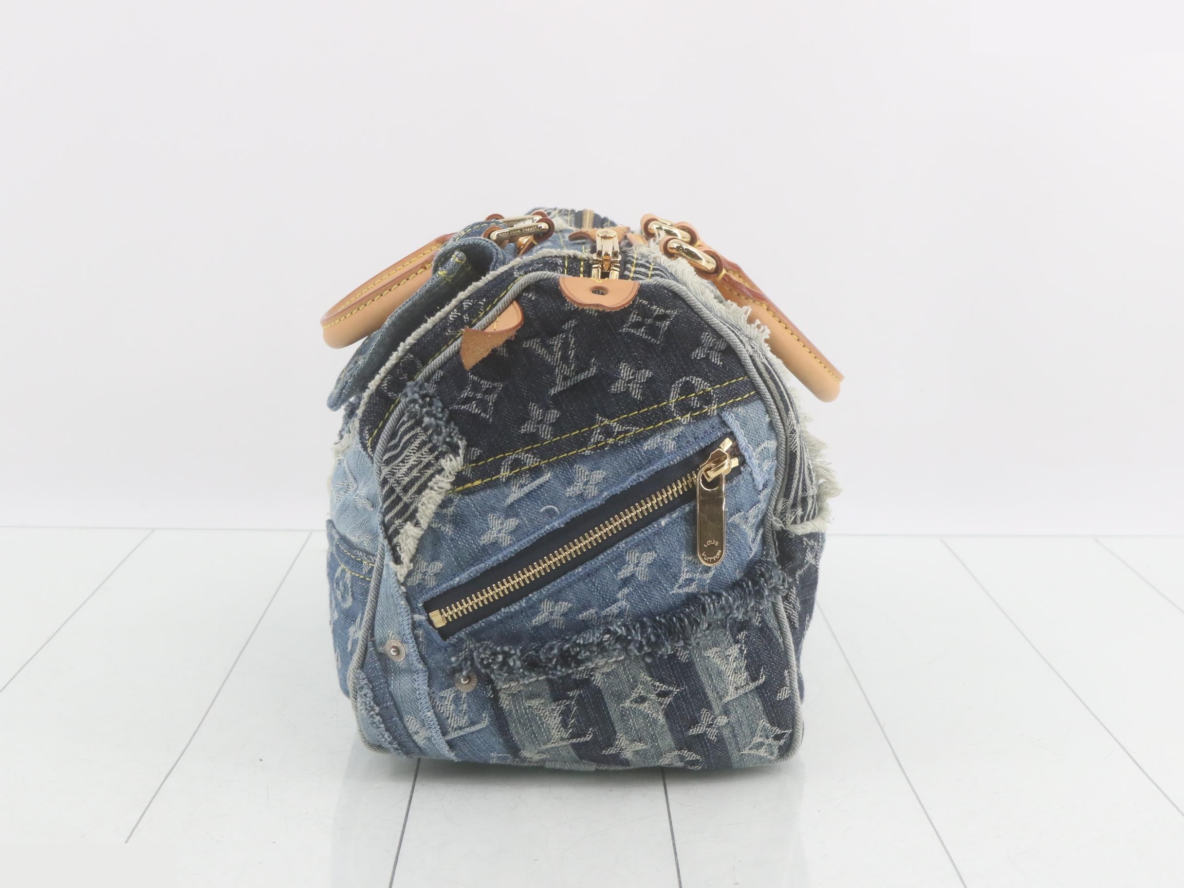 Monogram Denim Patchwork Speedy 30 Blue Handbag — view 3