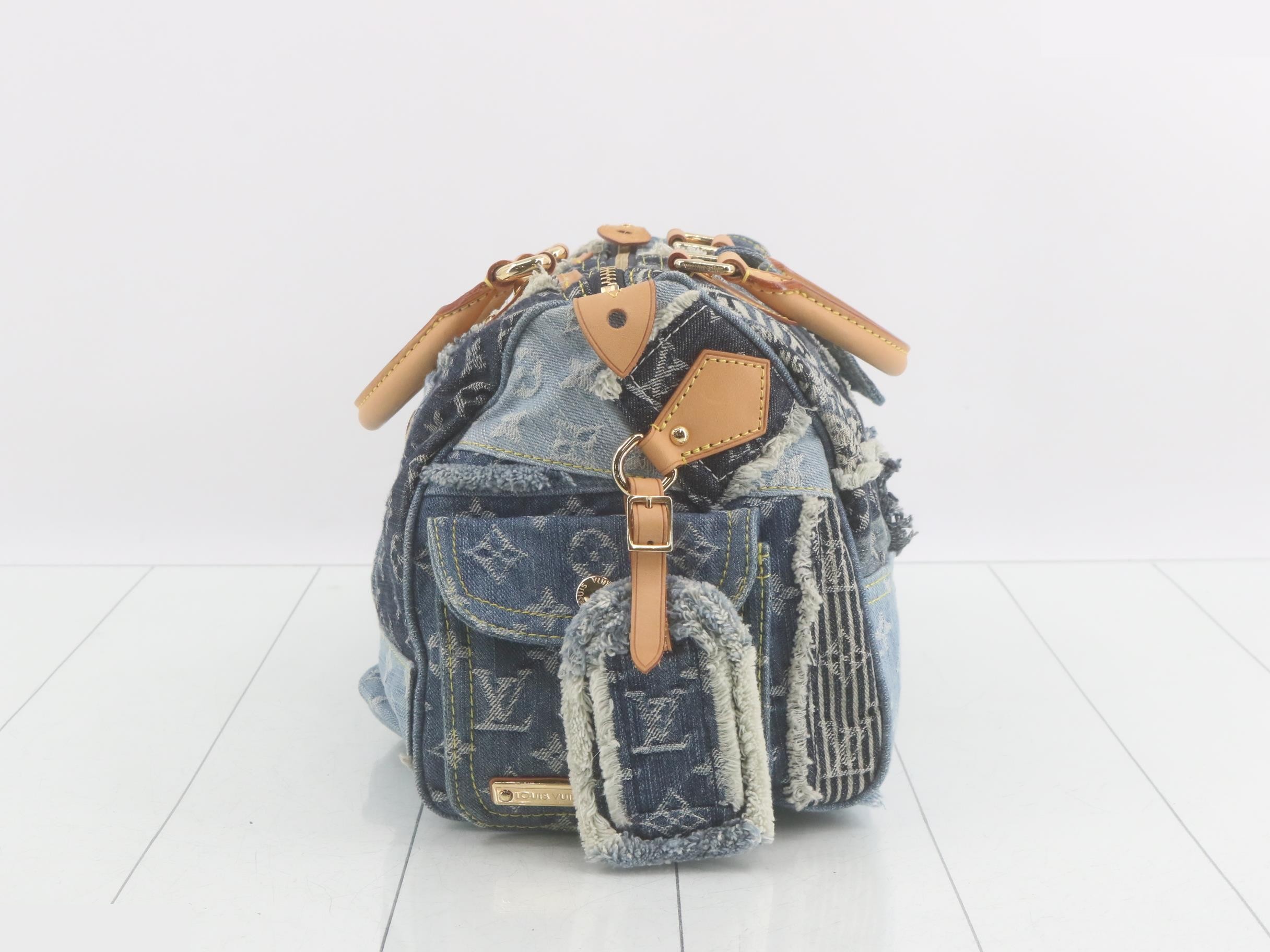Monogram Denim Patchwork Speedy 30 Blue Handbag — view 4