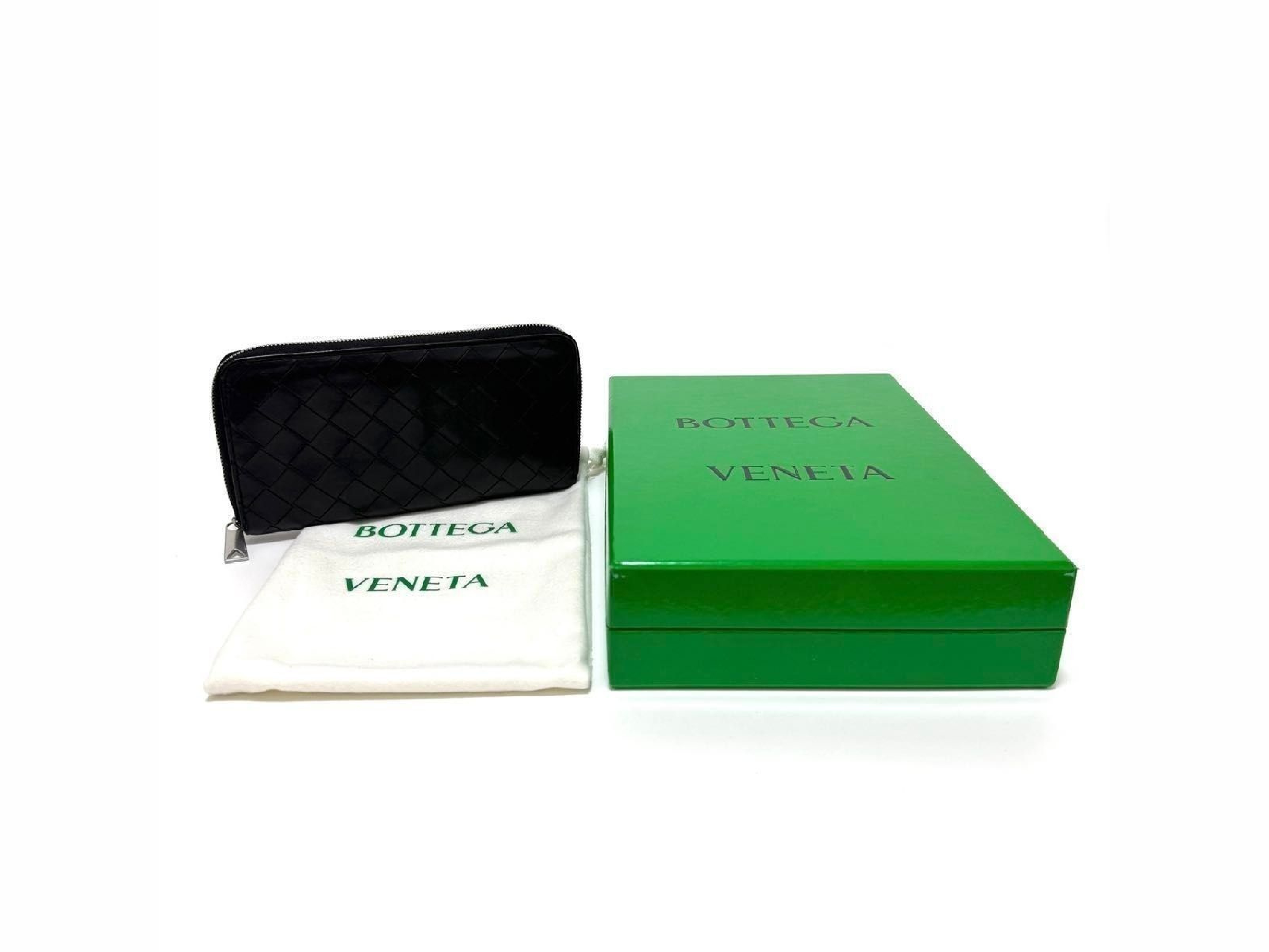 Intrecciato Long Wallet, Black Leather, Genuine Leather Wallet — view 2