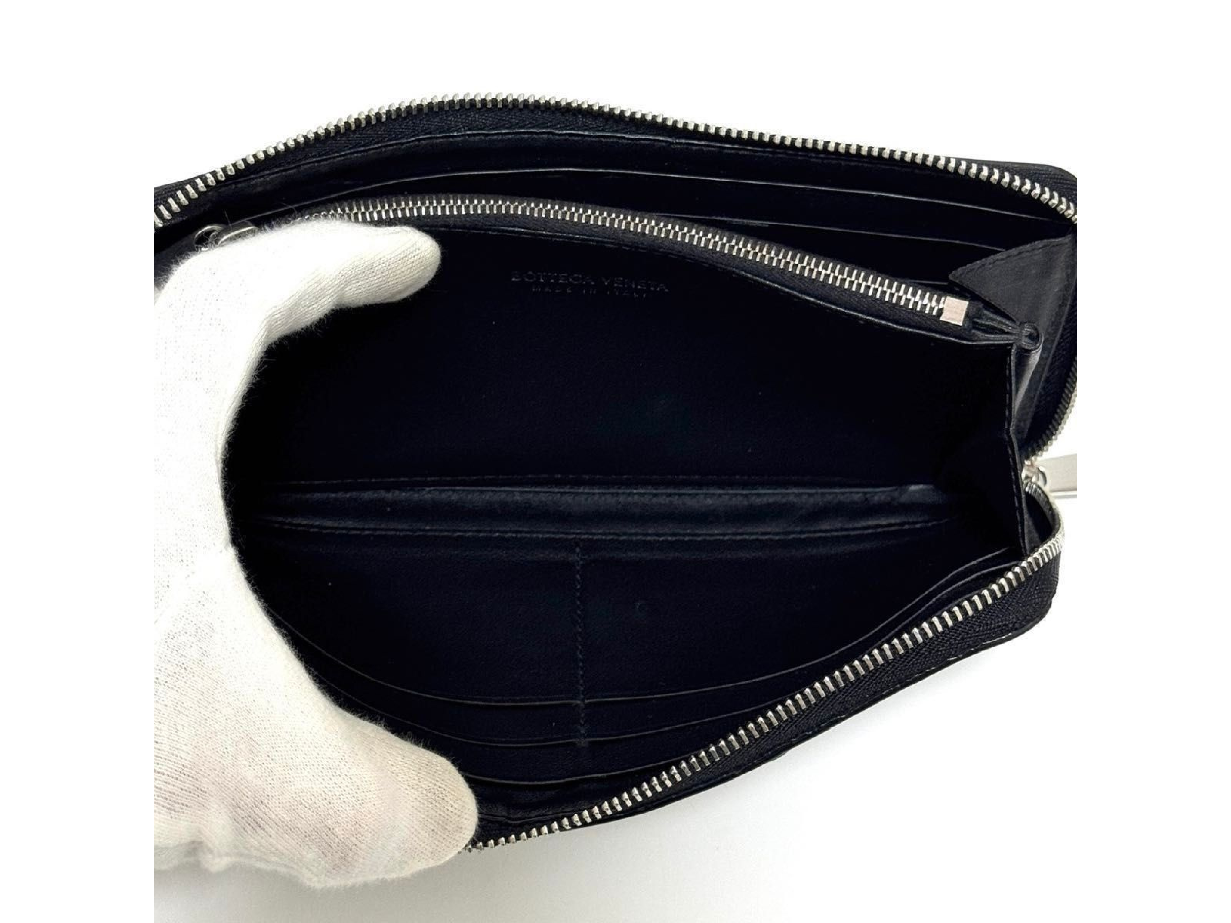 Intrecciato Long Wallet, Black Leather, Genuine Leather Wallet — view 13