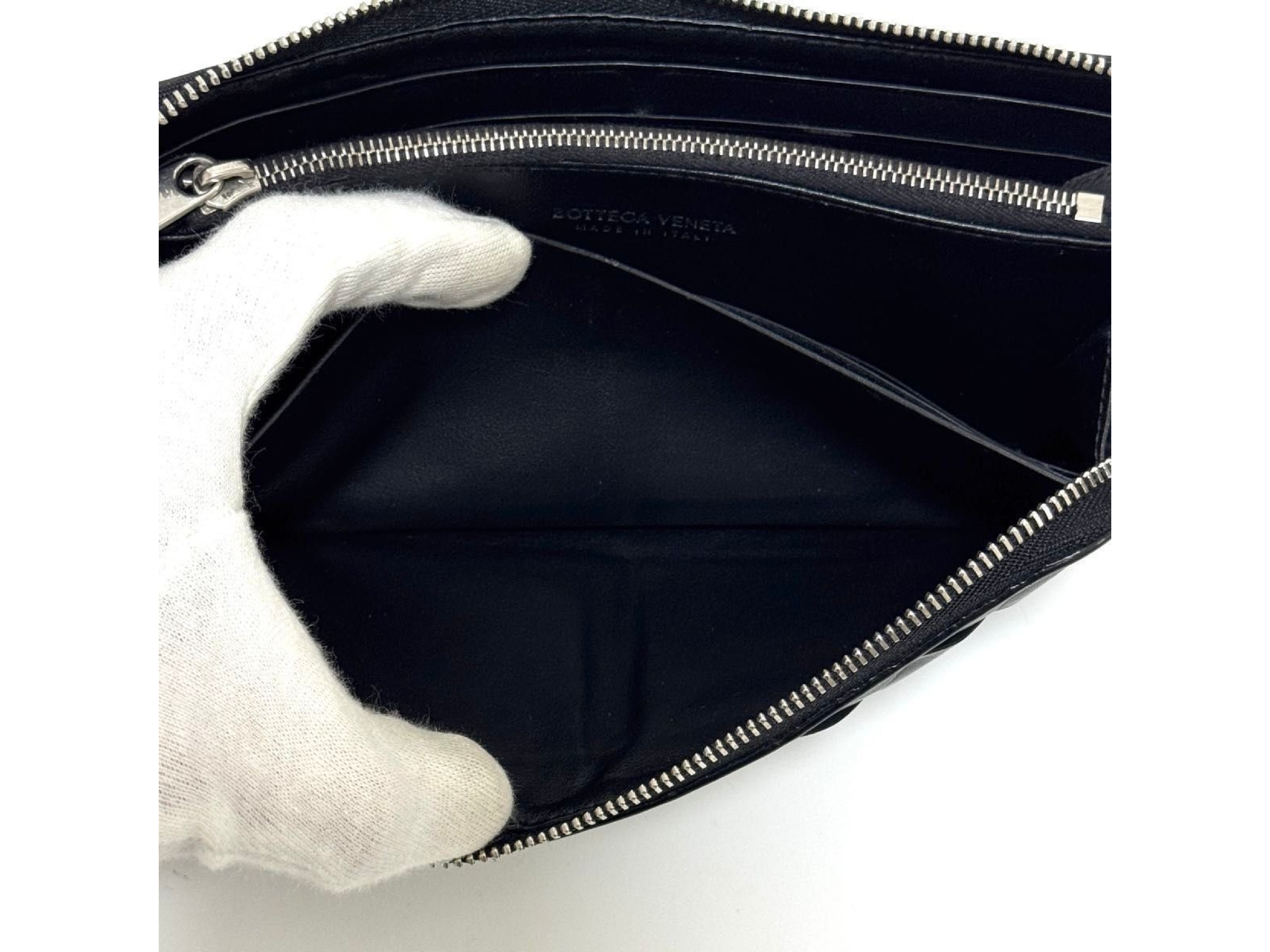 Intrecciato Long Wallet, Black Leather, Genuine Leather Wallet — view 14