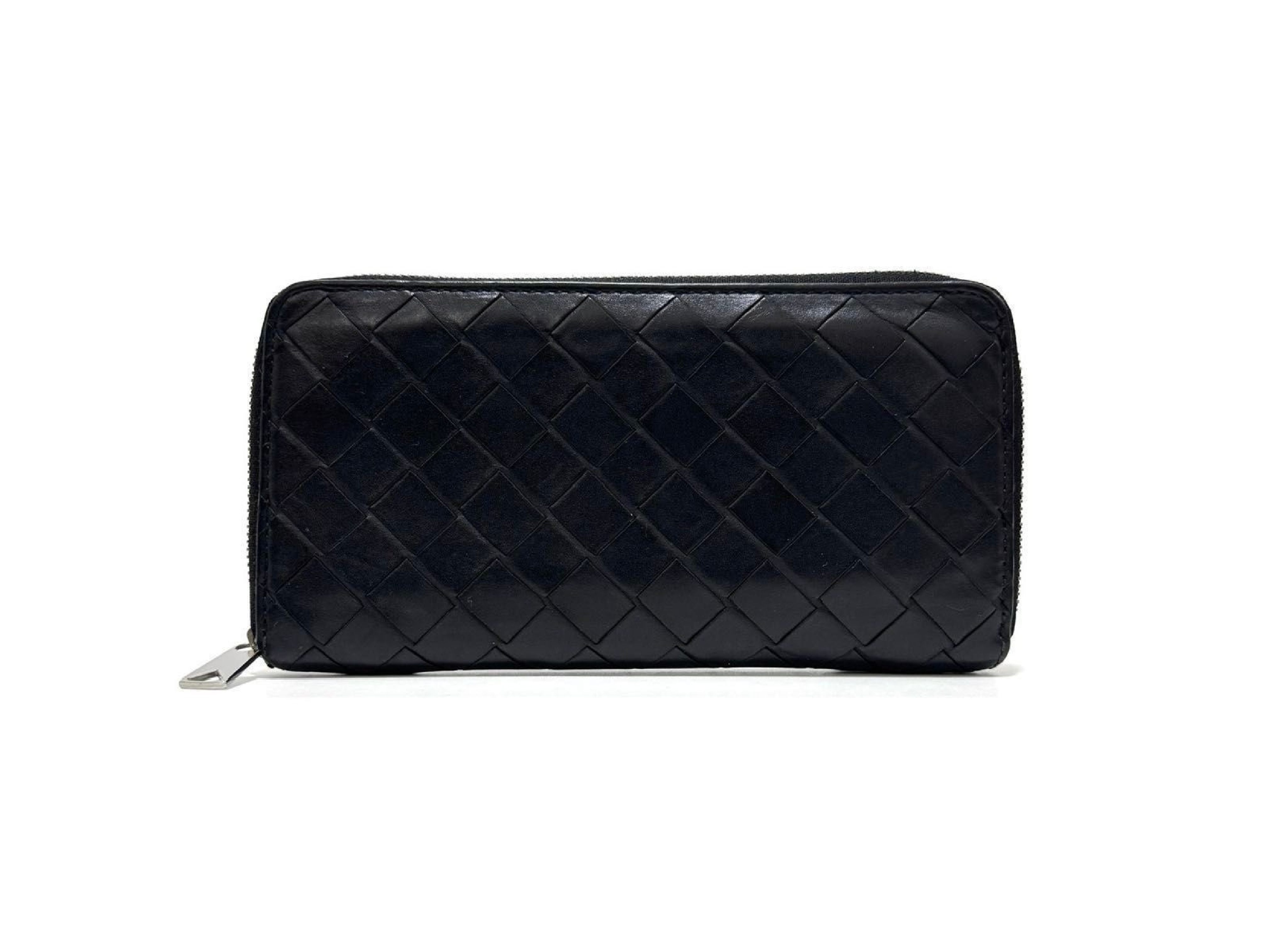 Intrecciato Long Wallet, Black Leather, Genuine Leather Wallet — view 3