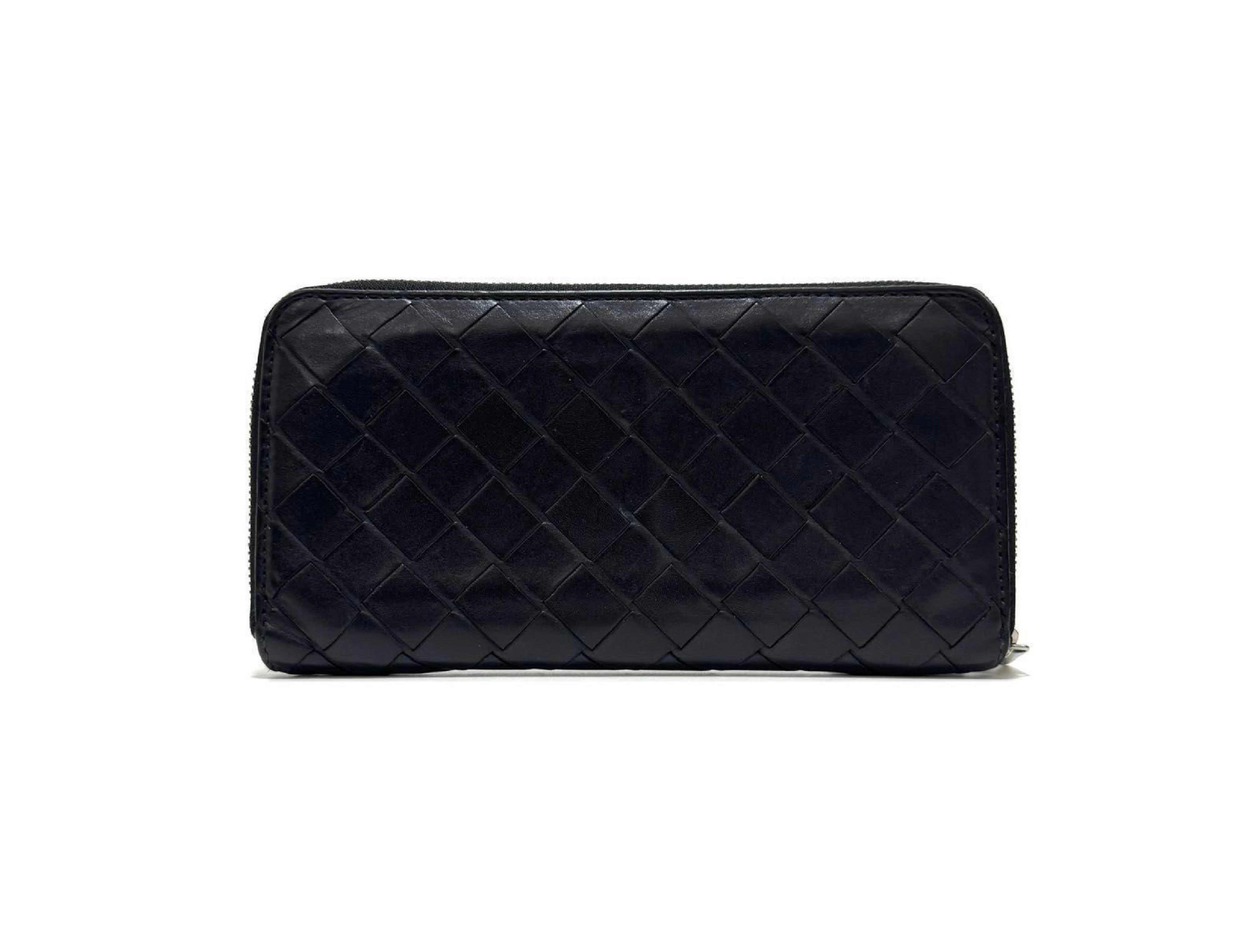 Intrecciato Long Wallet, Black Leather, Genuine Leather Wallet — view 4