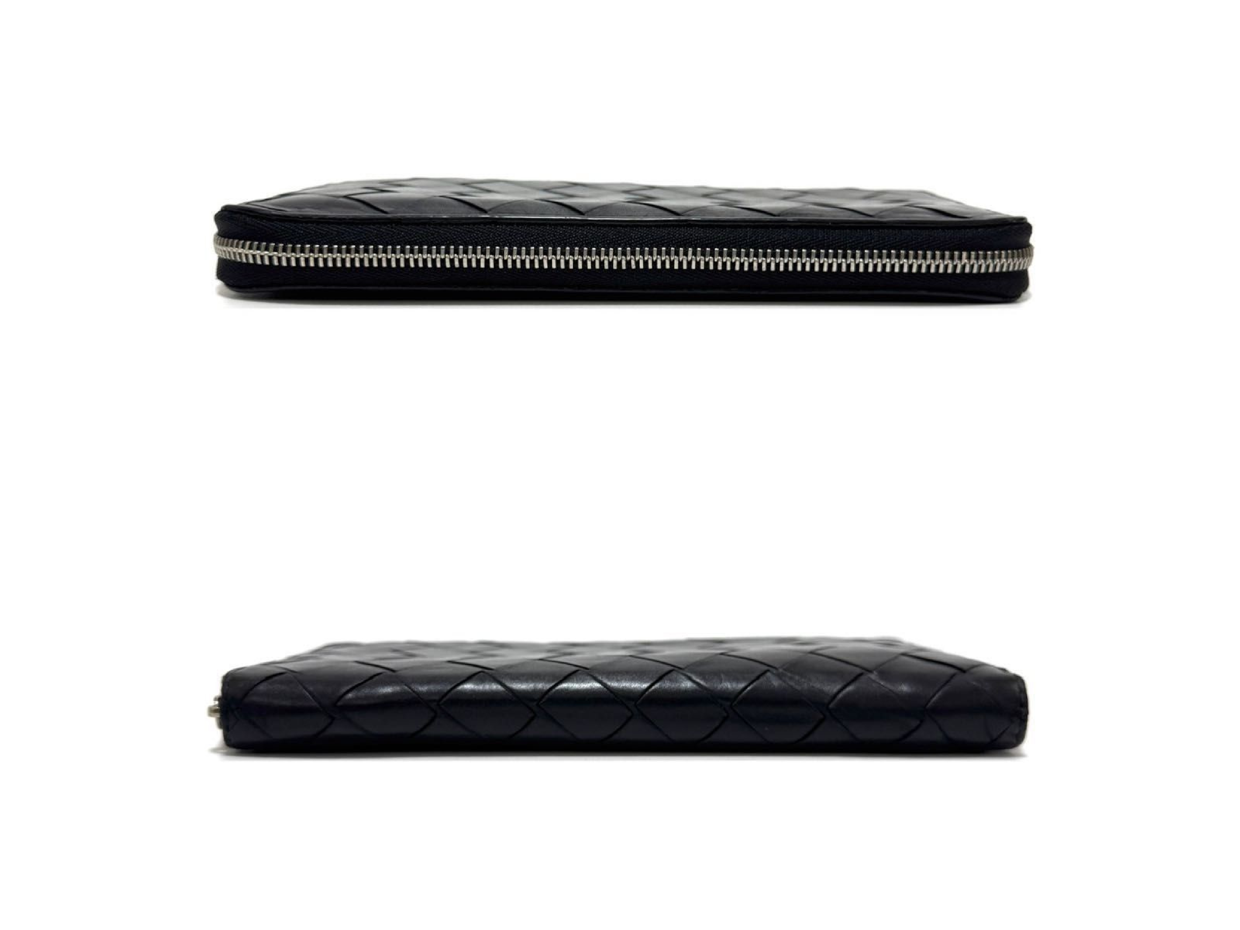 Intrecciato Long Wallet, Black Leather, Genuine Leather Wallet — view 5