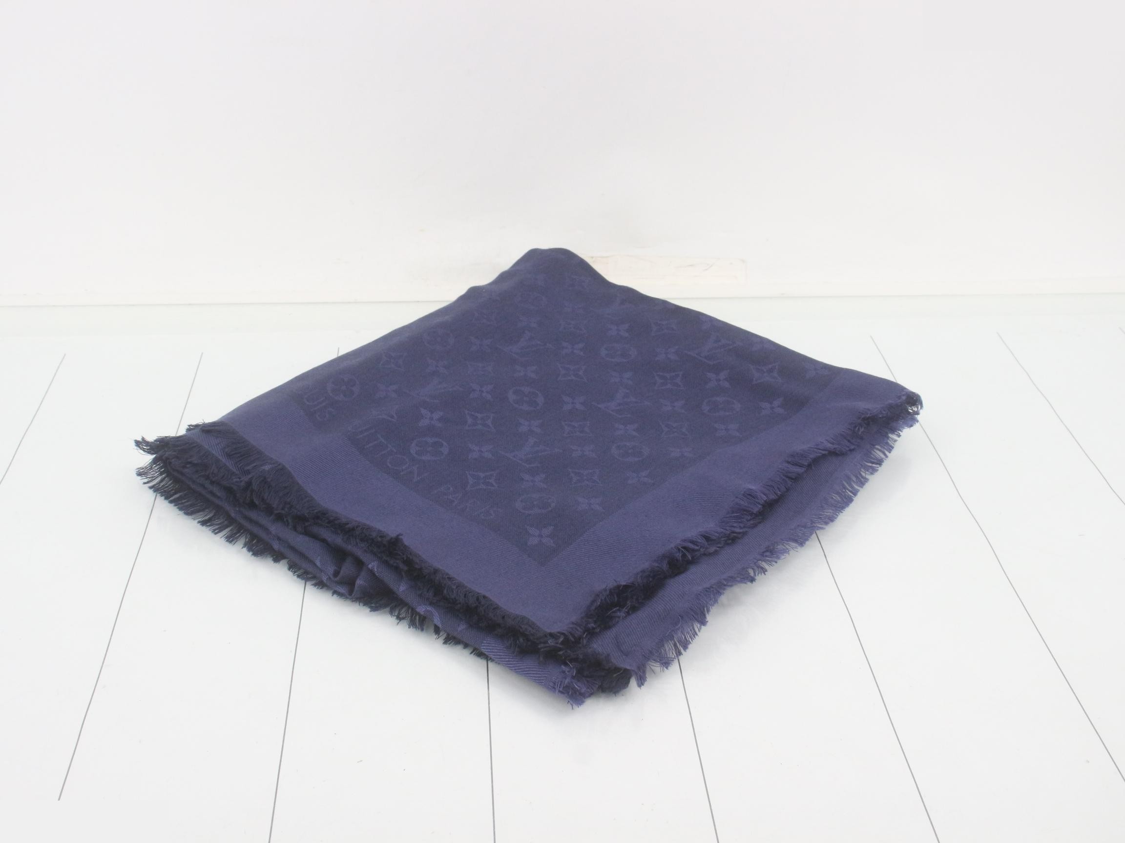 Monogram Blue Nuit Navy Shawl, 60% Silk, 40% Wool