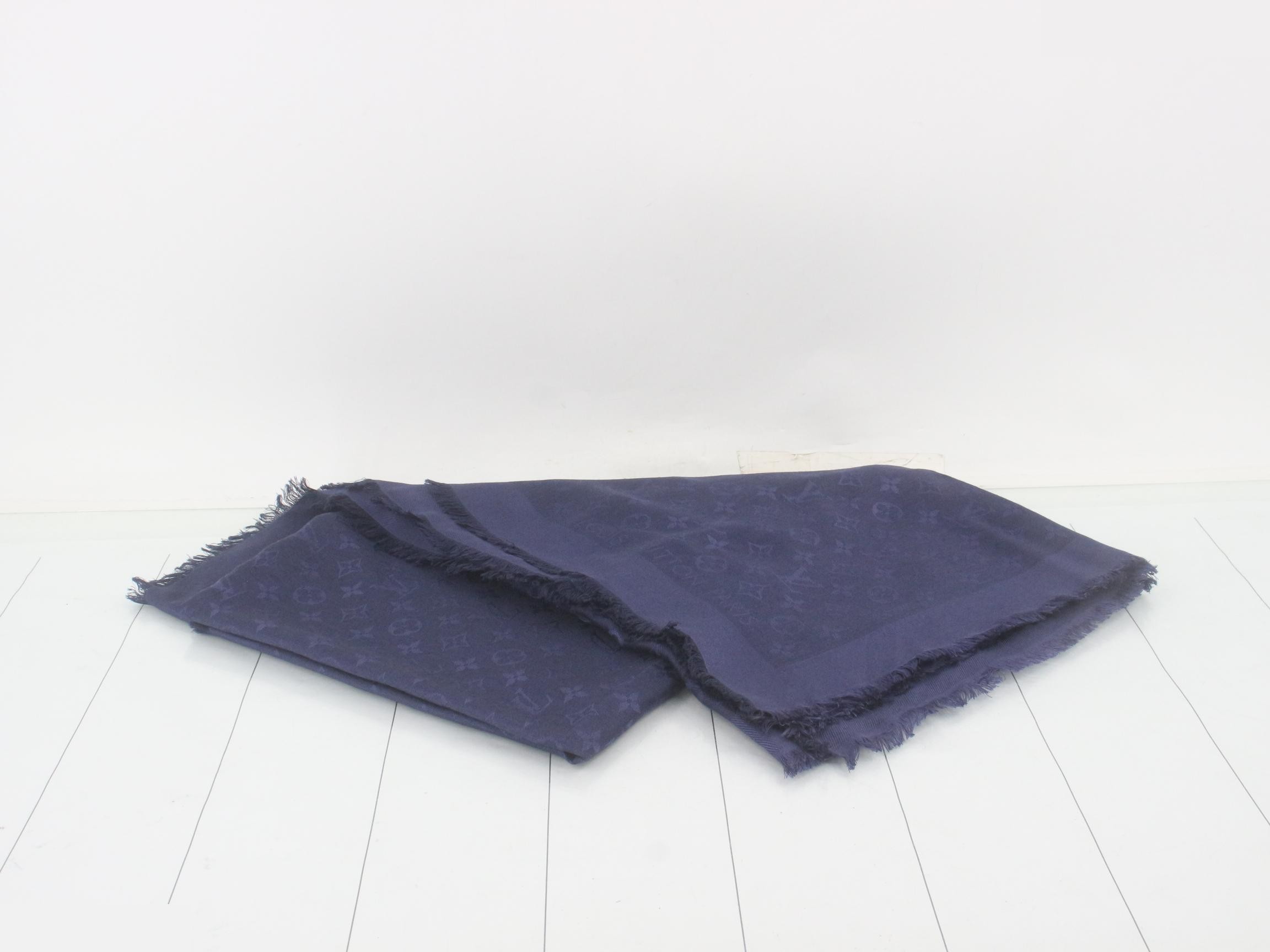 Monogram Blue Nuit Navy Shawl, 60% Silk, 40% Wool — view 2