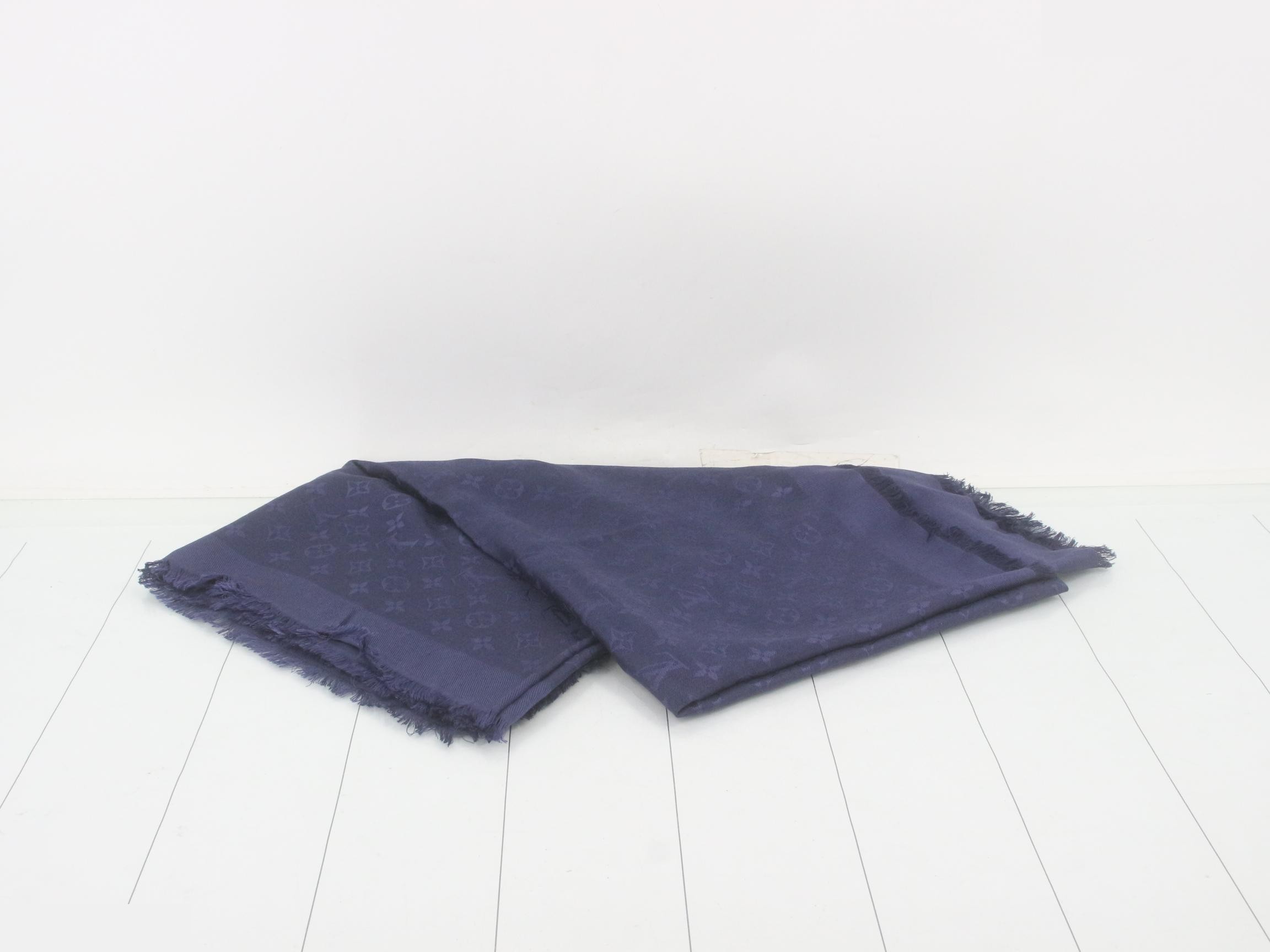 Monogram Blue Nuit Navy Shawl, 60% Silk, 40% Wool — view 3