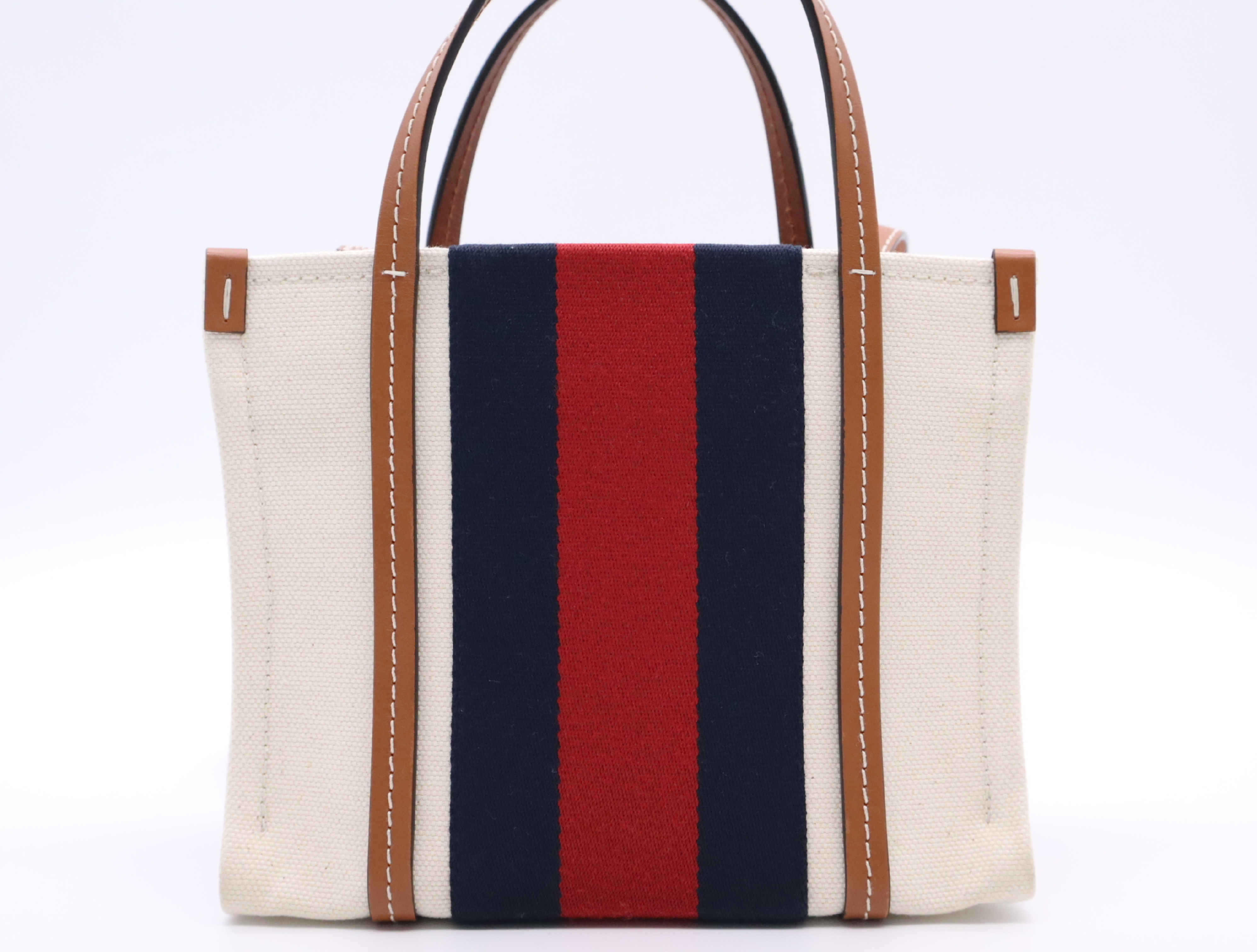 727735 Canvas Interlocking G Sherry Line Mini Tote Bag White Brown with Shoulder Strap and Dust Bag — view 2