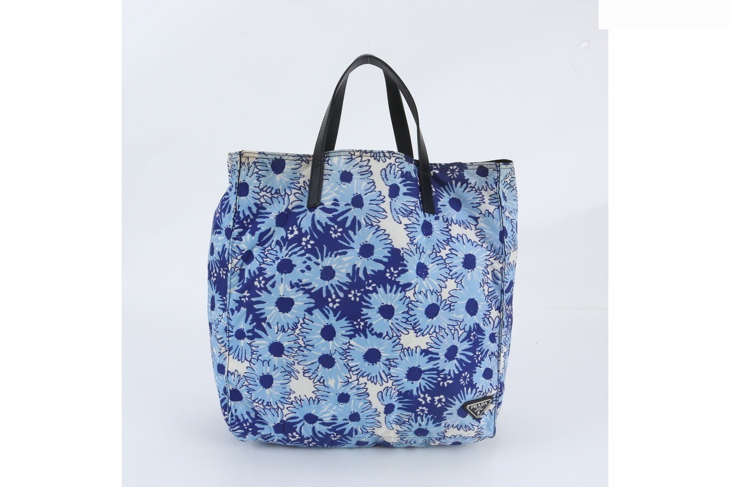 Tessuto Nylon Flower Triangle Logo Tote Bag with White Tag and Leather