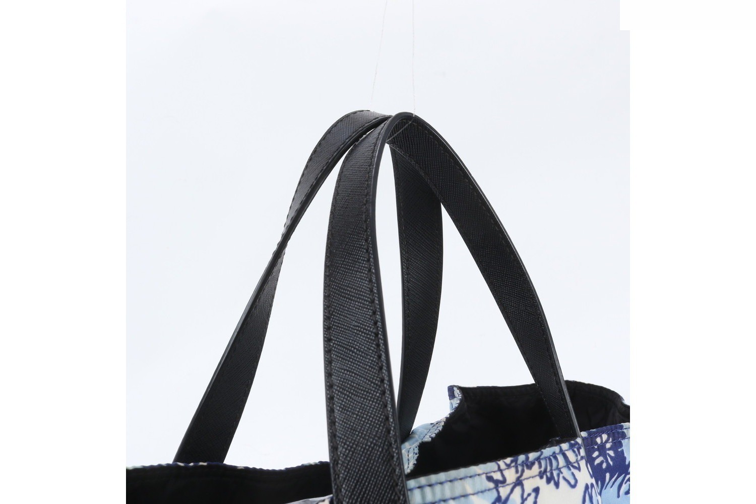Tessuto Nylon Flower Triangle Logo Tote Bag with White Tag and Leather — view 2