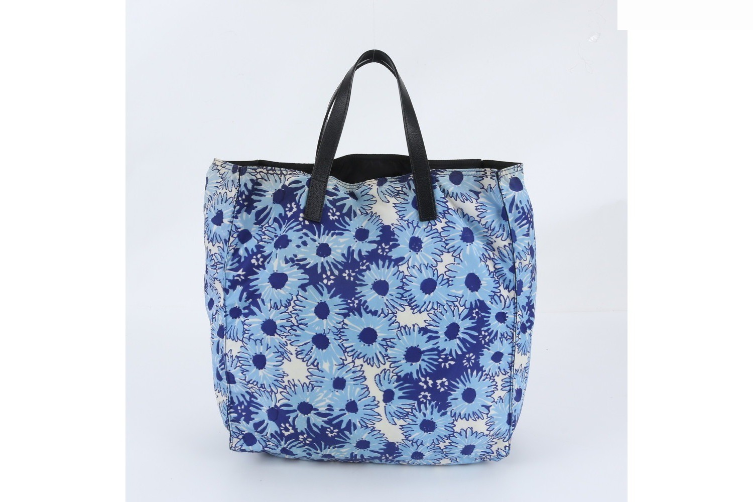 Tessuto Nylon Flower Triangle Logo Tote Bag with White Tag and Leather — view 3