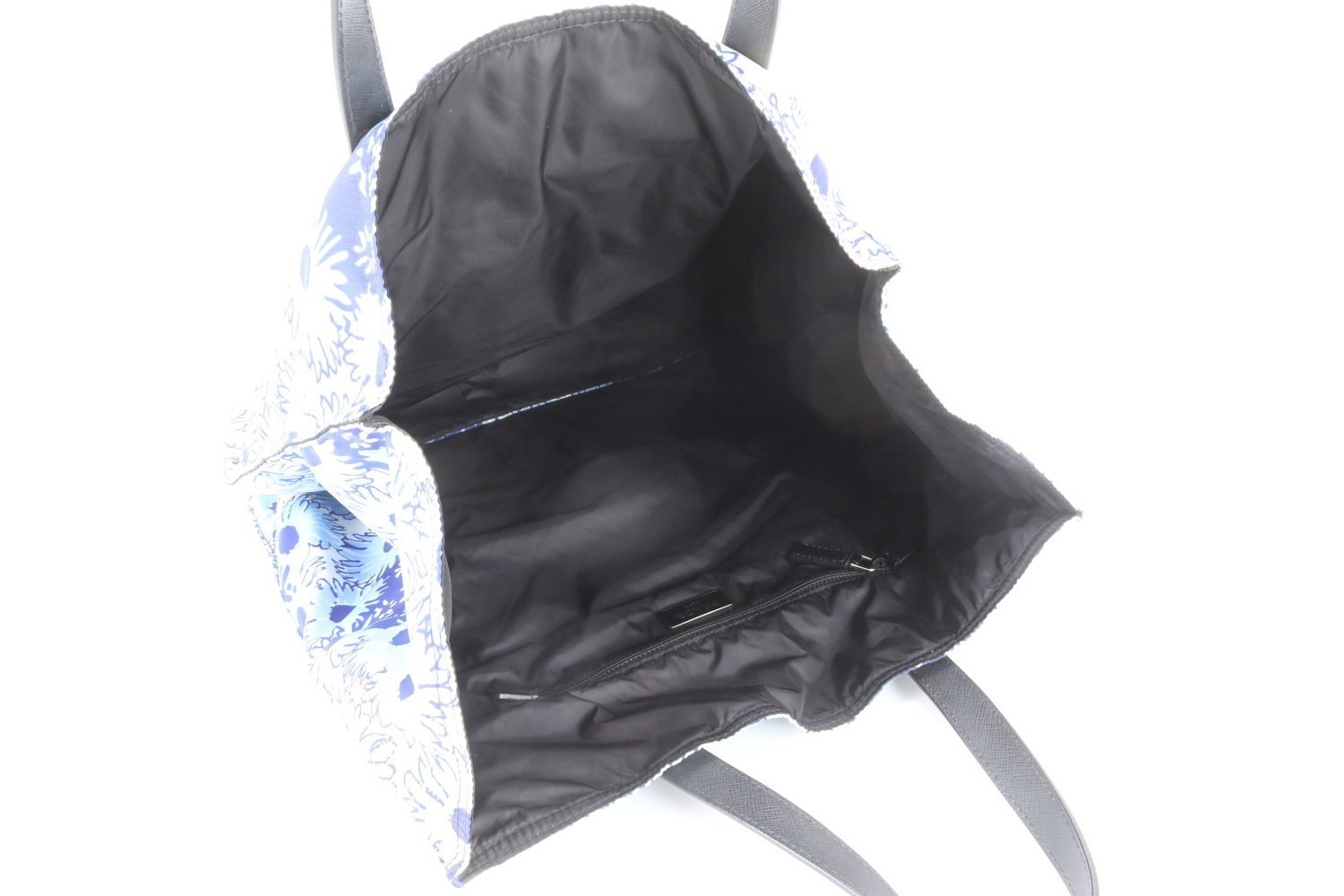 Tessuto Nylon Flower Triangle Logo Tote Bag with White Tag and Leather — view 7