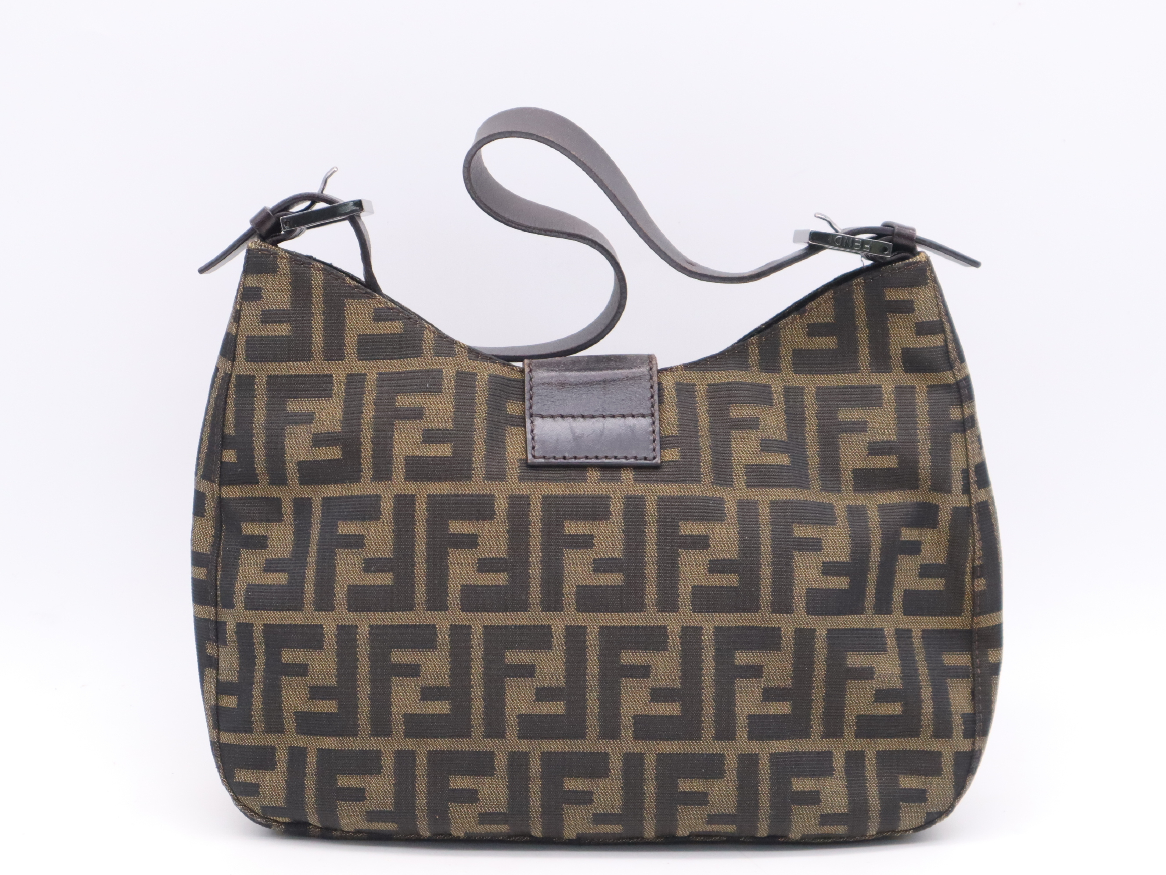 Canvas/Leather Zucca Mamma Bucket Shoulder Bag, Khaki Brown, Silver Hardware — view 2