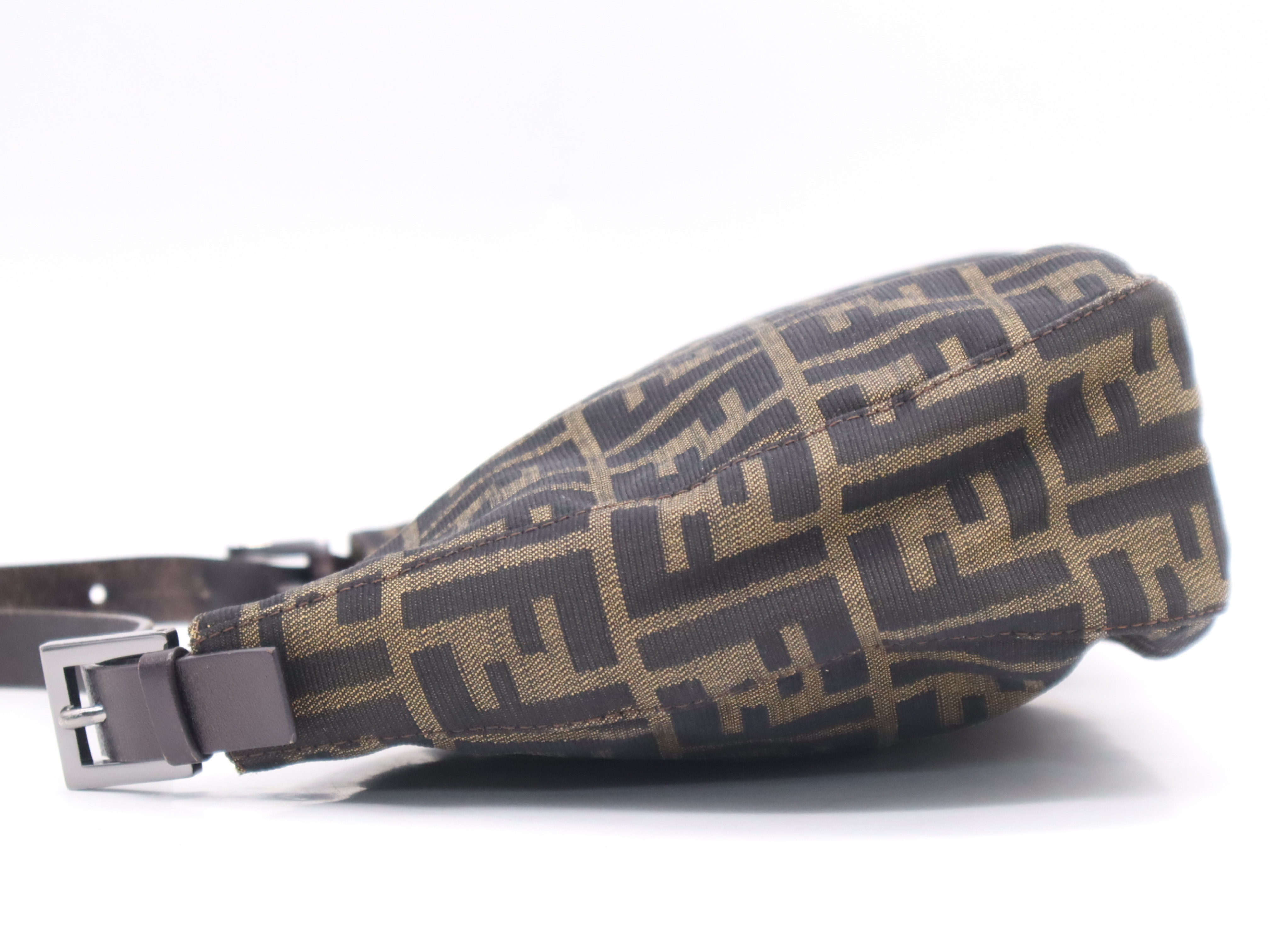 Canvas/Leather Zucca Mamma Bucket Shoulder Bag, Khaki Brown, Silver Hardware — view 3