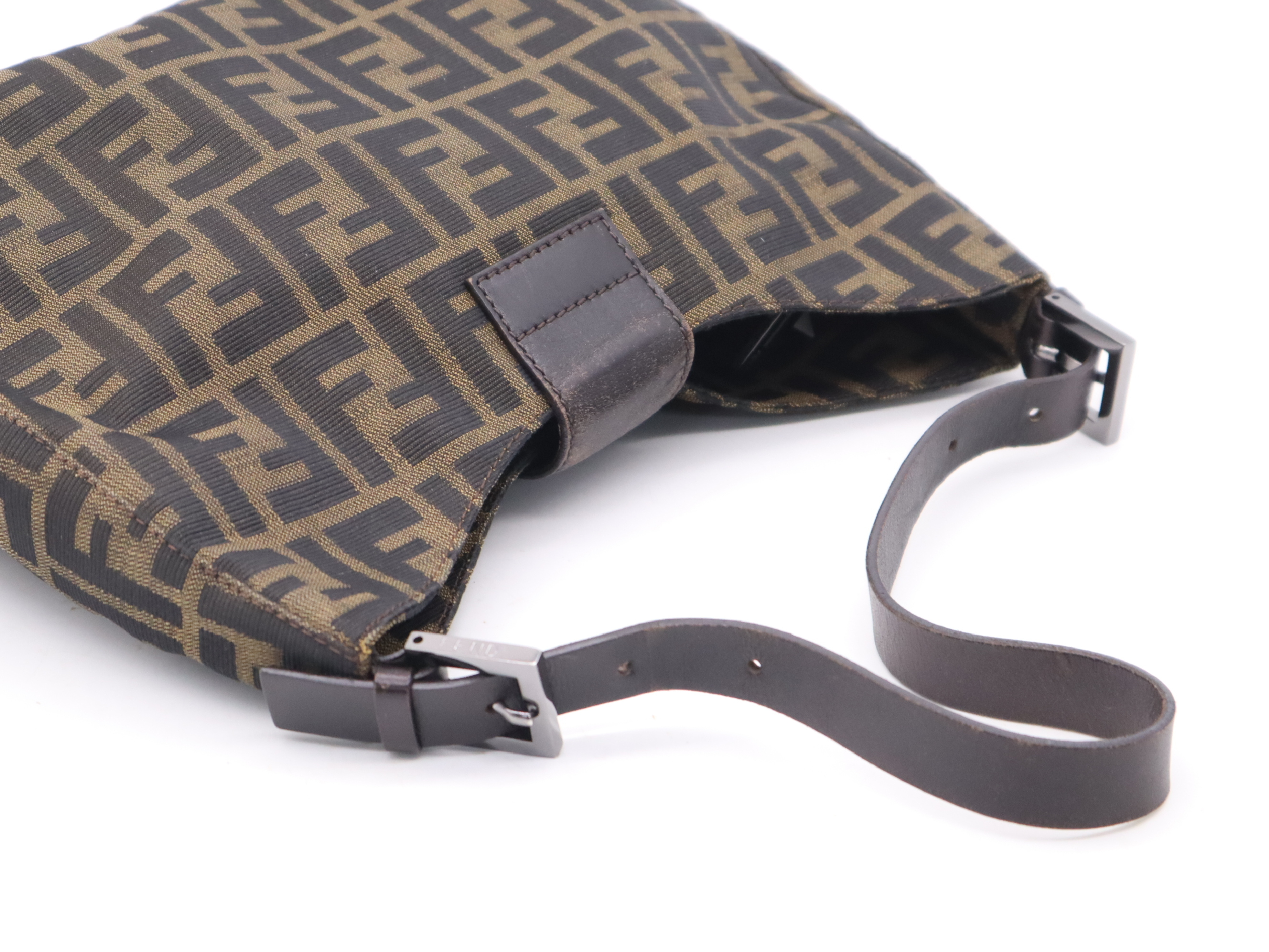 Canvas/Leather Zucca Mamma Bucket Shoulder Bag, Khaki Brown, Silver Hardware — view 6