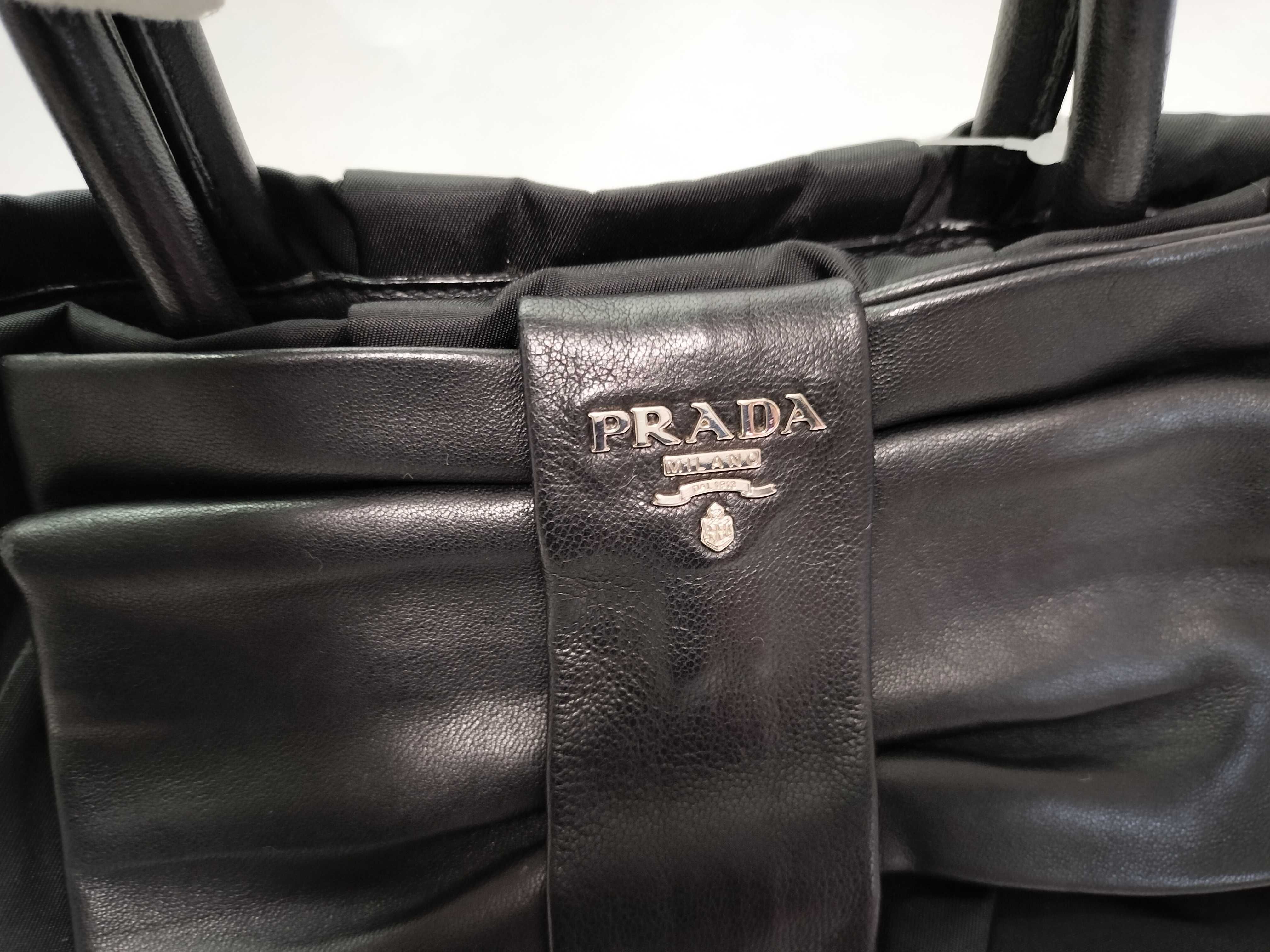 Nylon Leather Ribbon Handbag (Black) — view 11