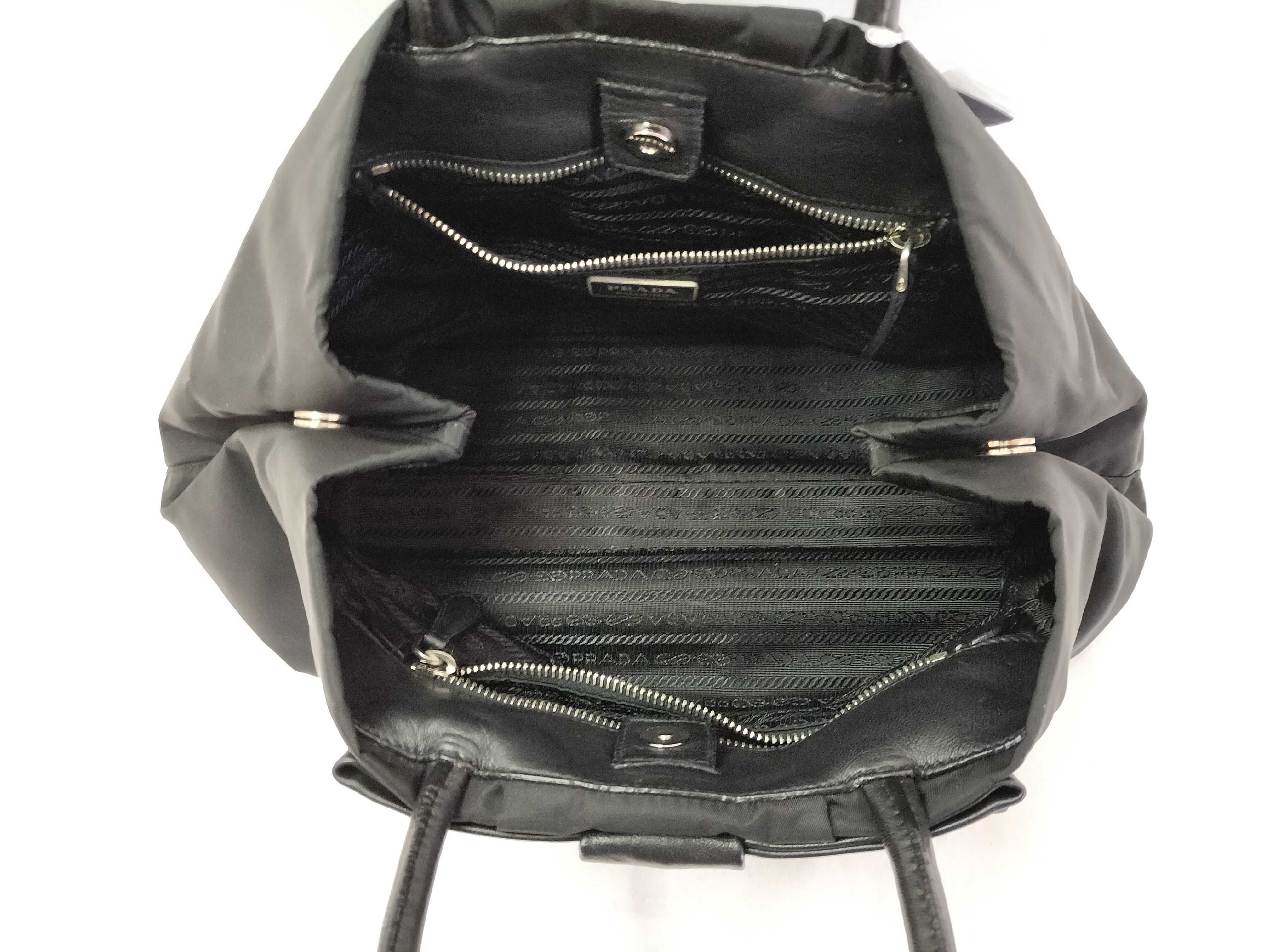 Nylon Leather Ribbon Handbag (Black) — view 12