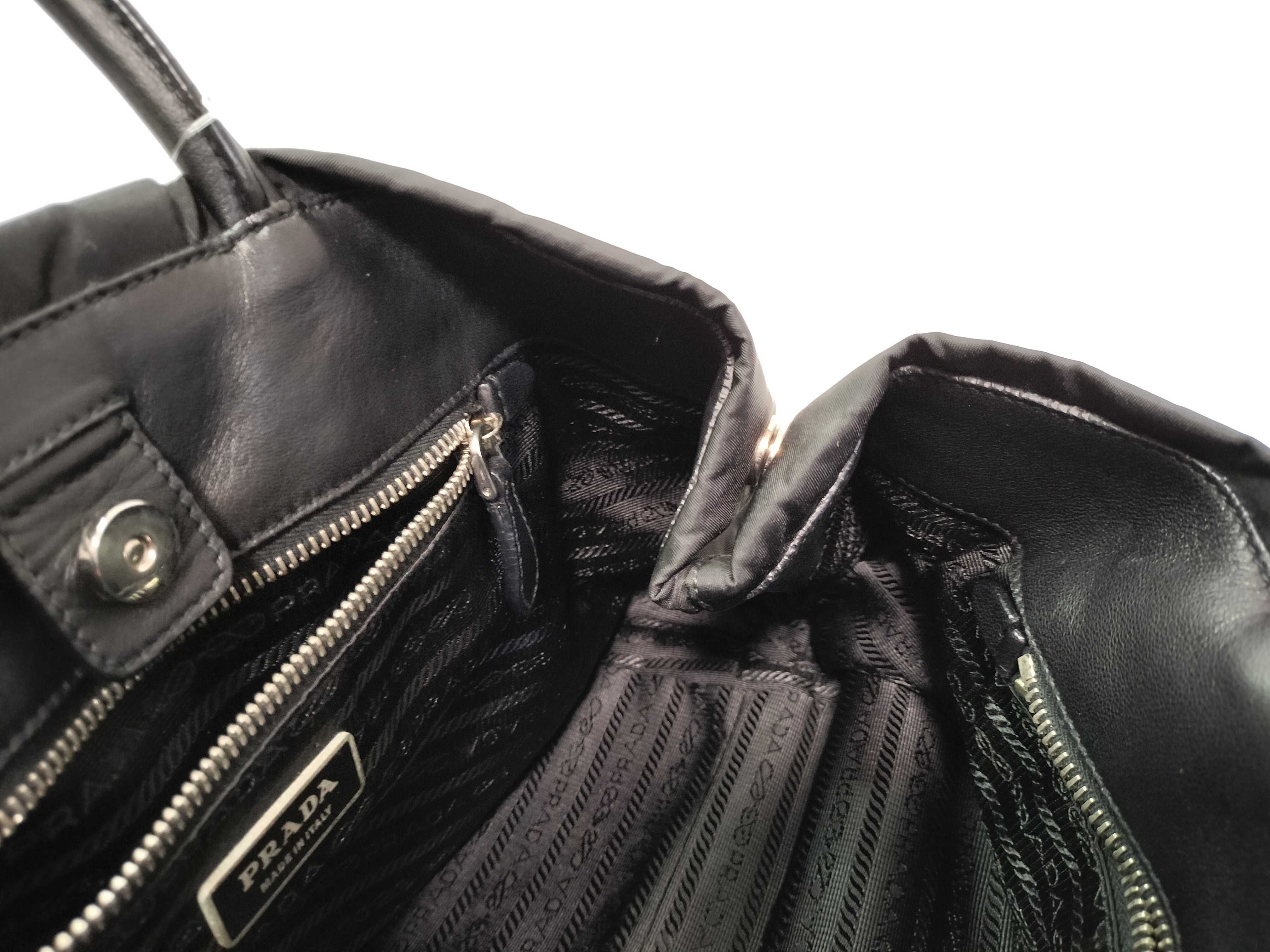 Nylon Leather Ribbon Handbag (Black) — view 13
