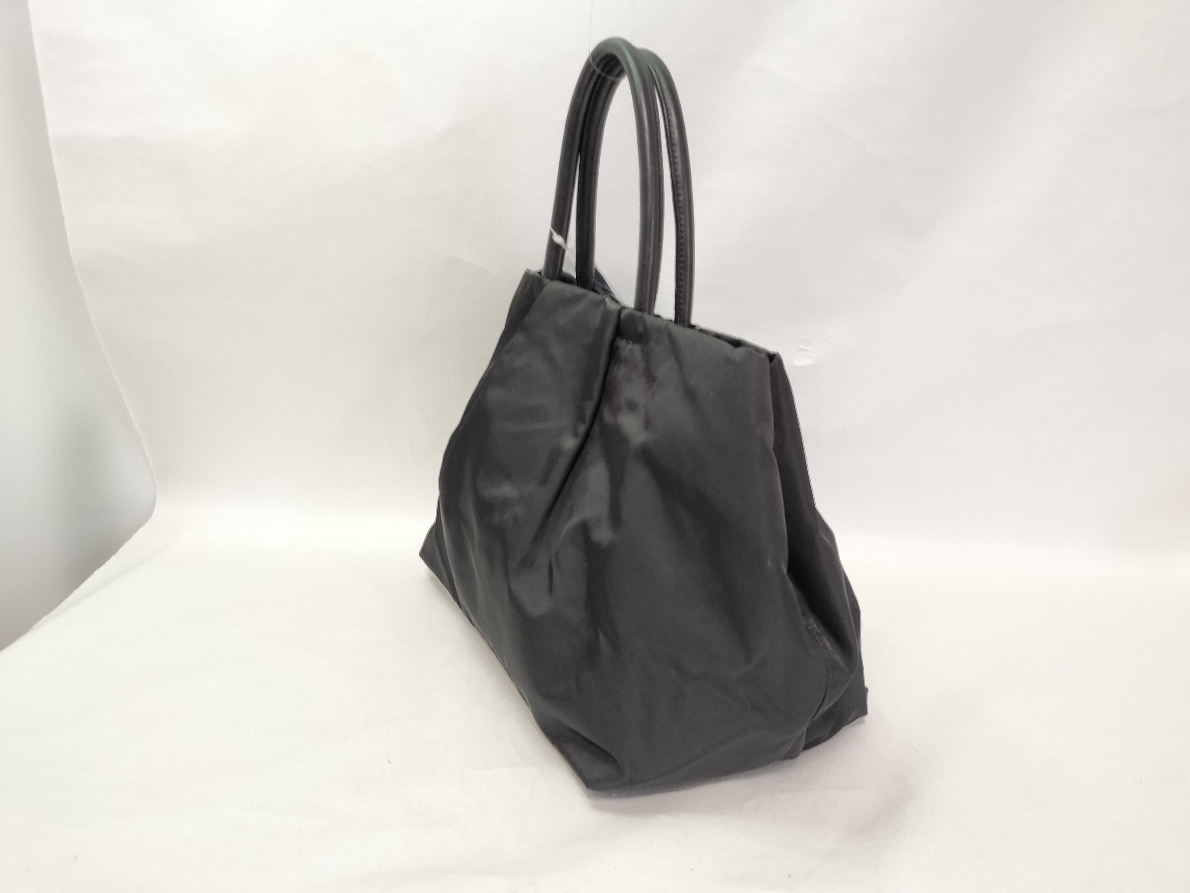 Nylon Leather Ribbon Handbag (Black) — view 3