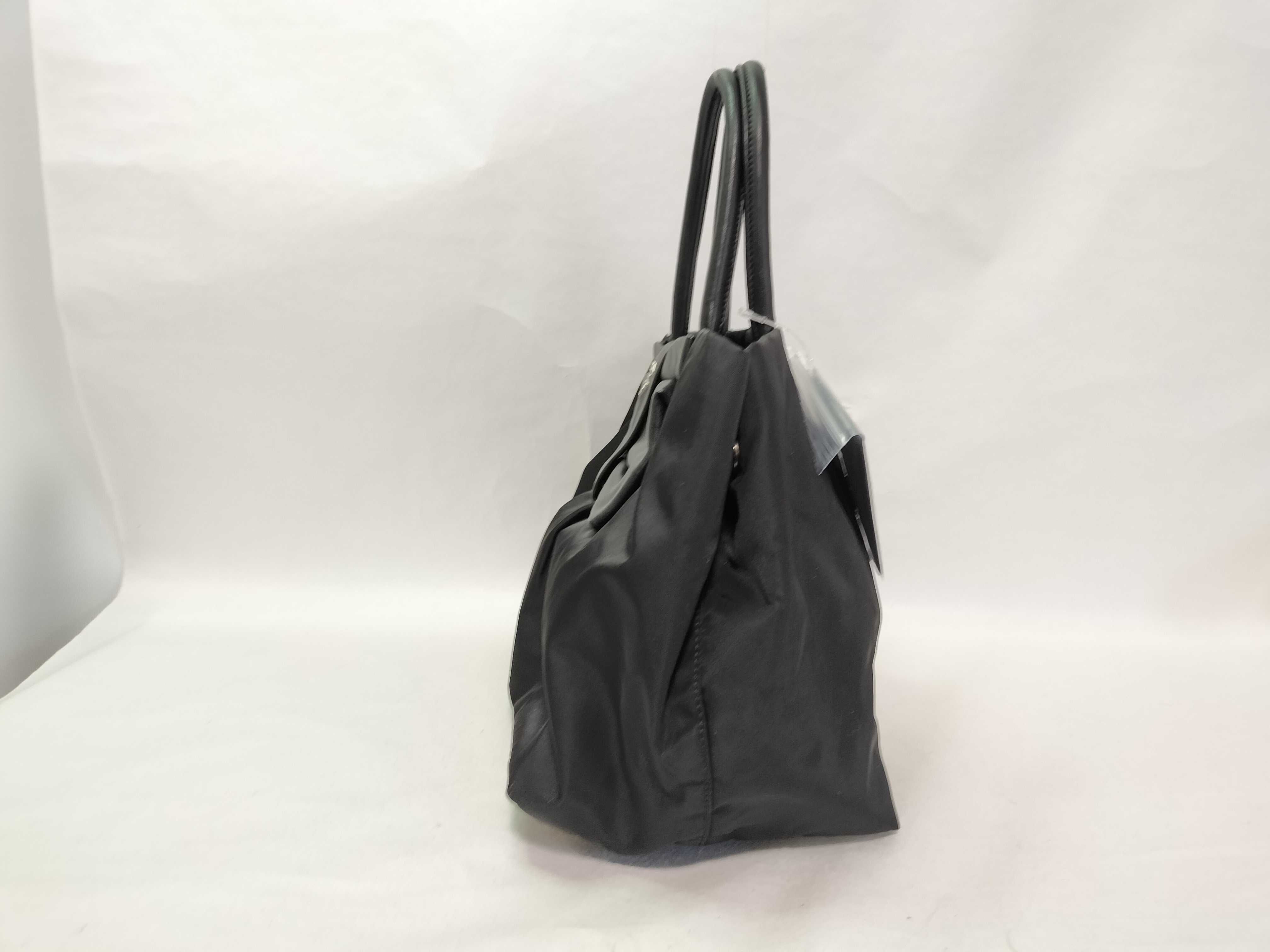 Nylon Leather Ribbon Handbag (Black) — view 4