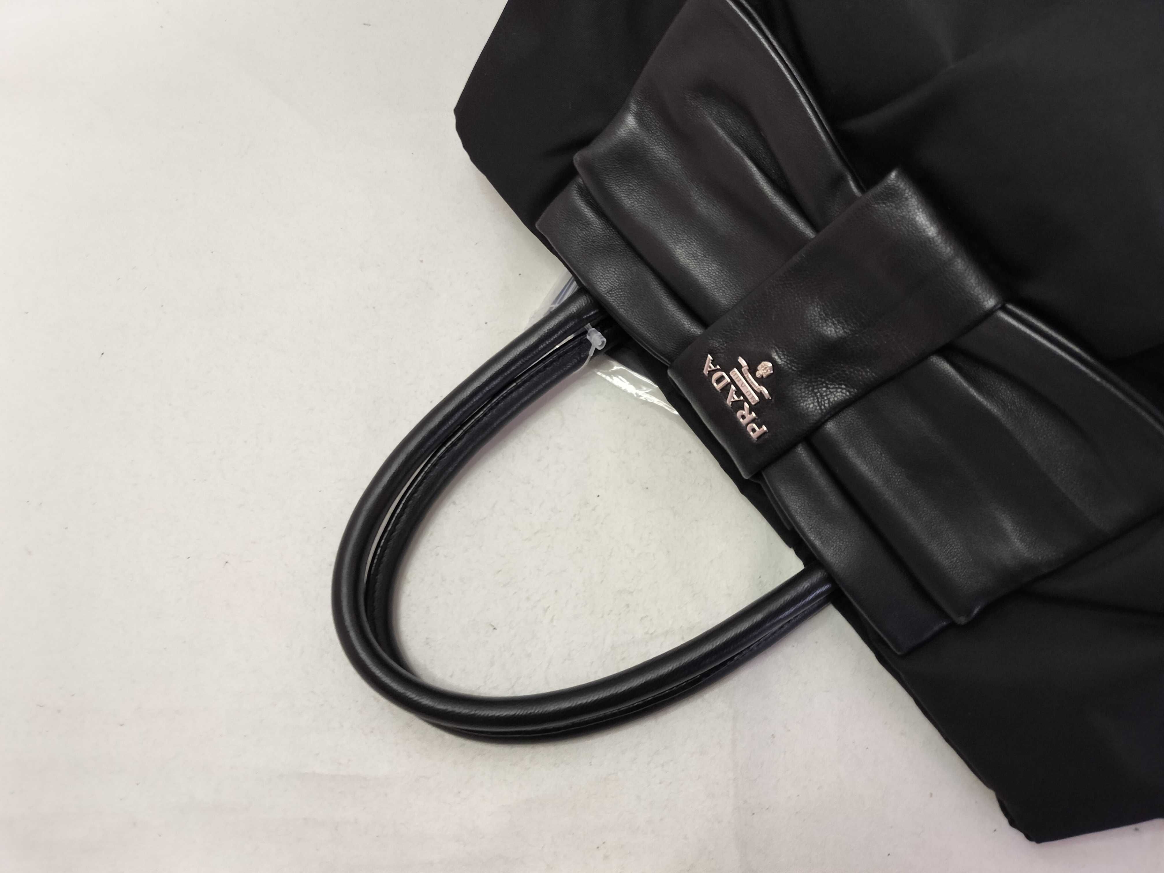 Nylon Leather Ribbon Handbag (Black) — view 5