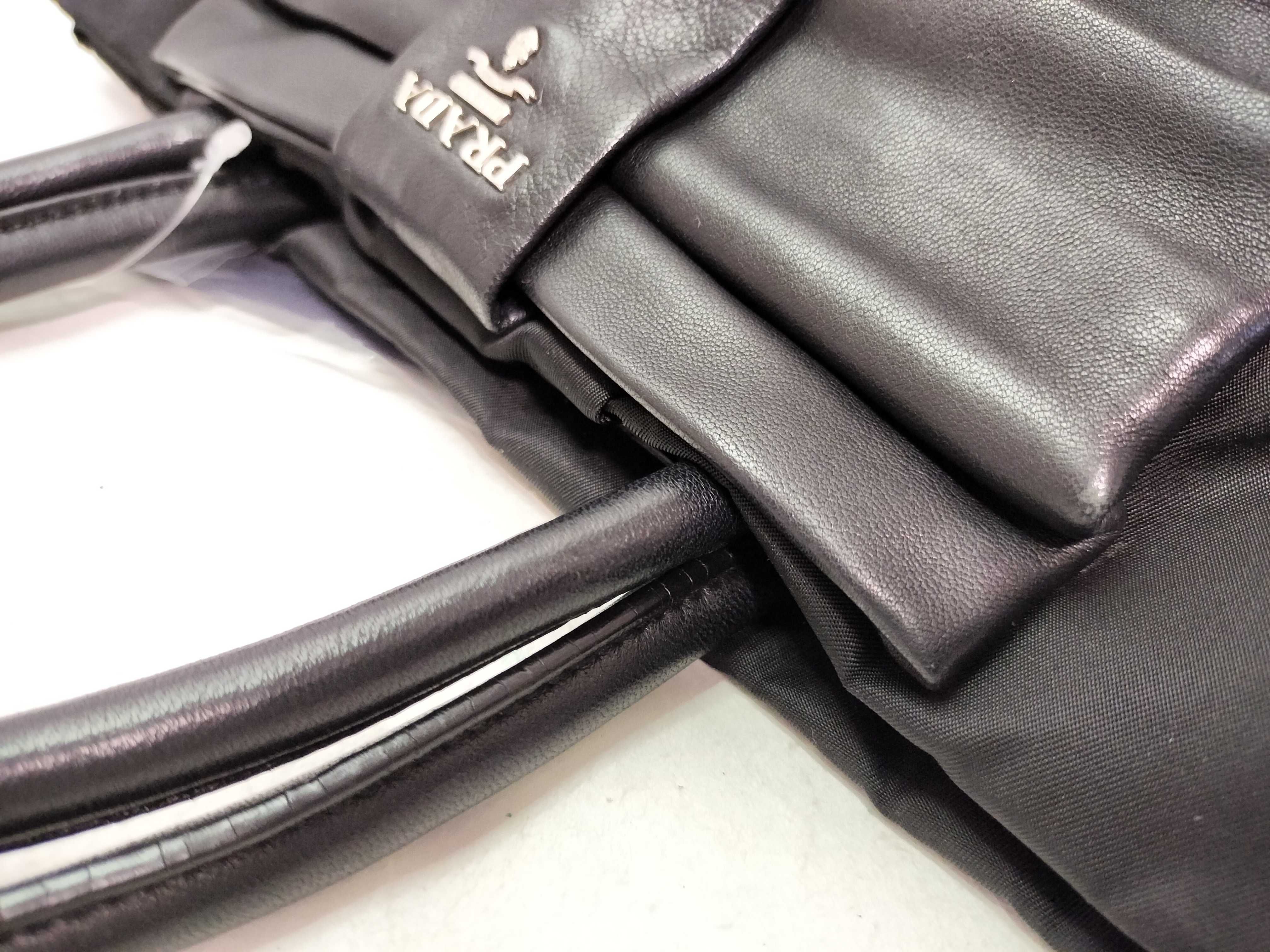 Nylon Leather Ribbon Handbag (Black) — view 8