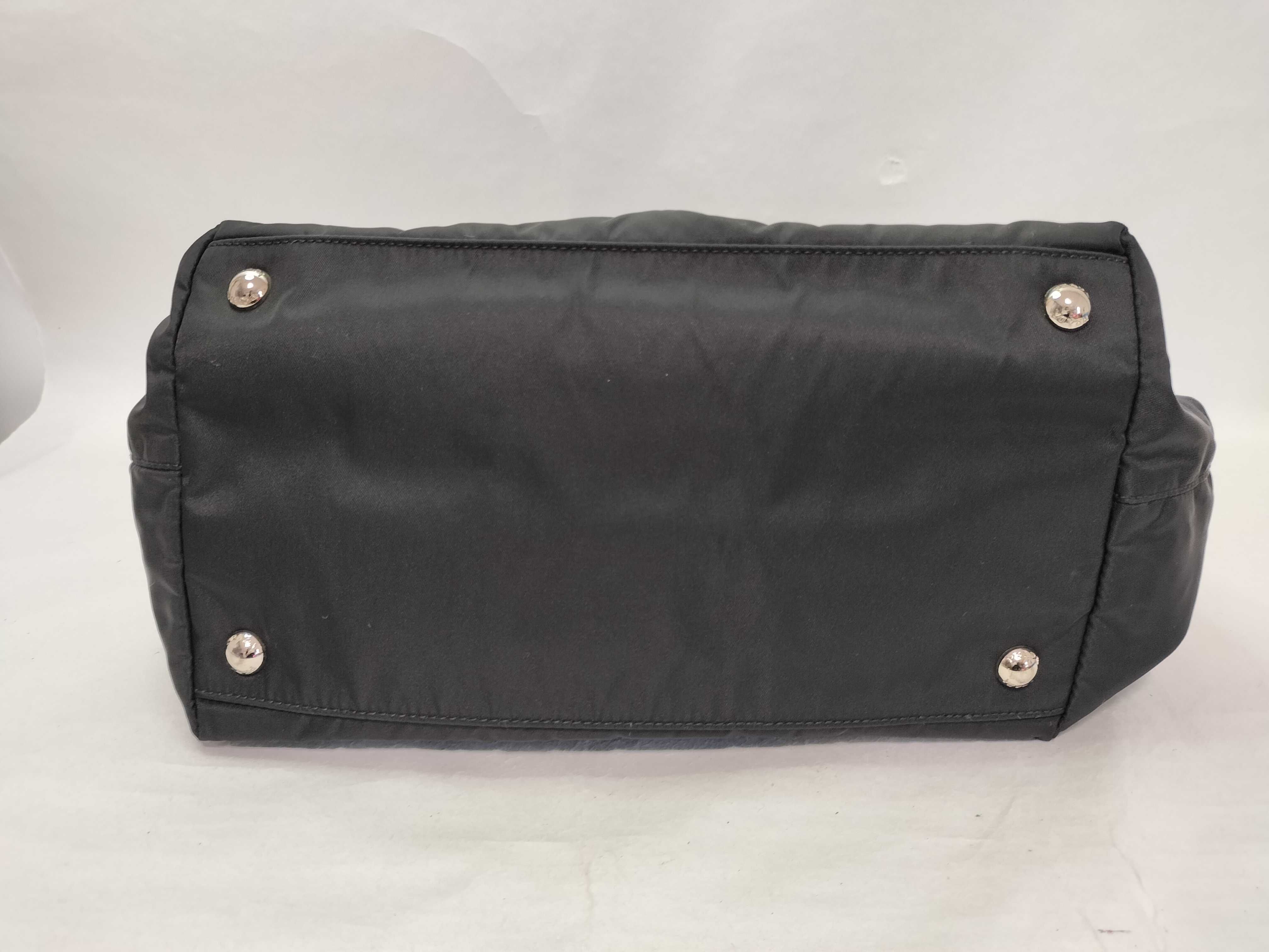 Nylon Leather Ribbon Handbag (Black) — view 9