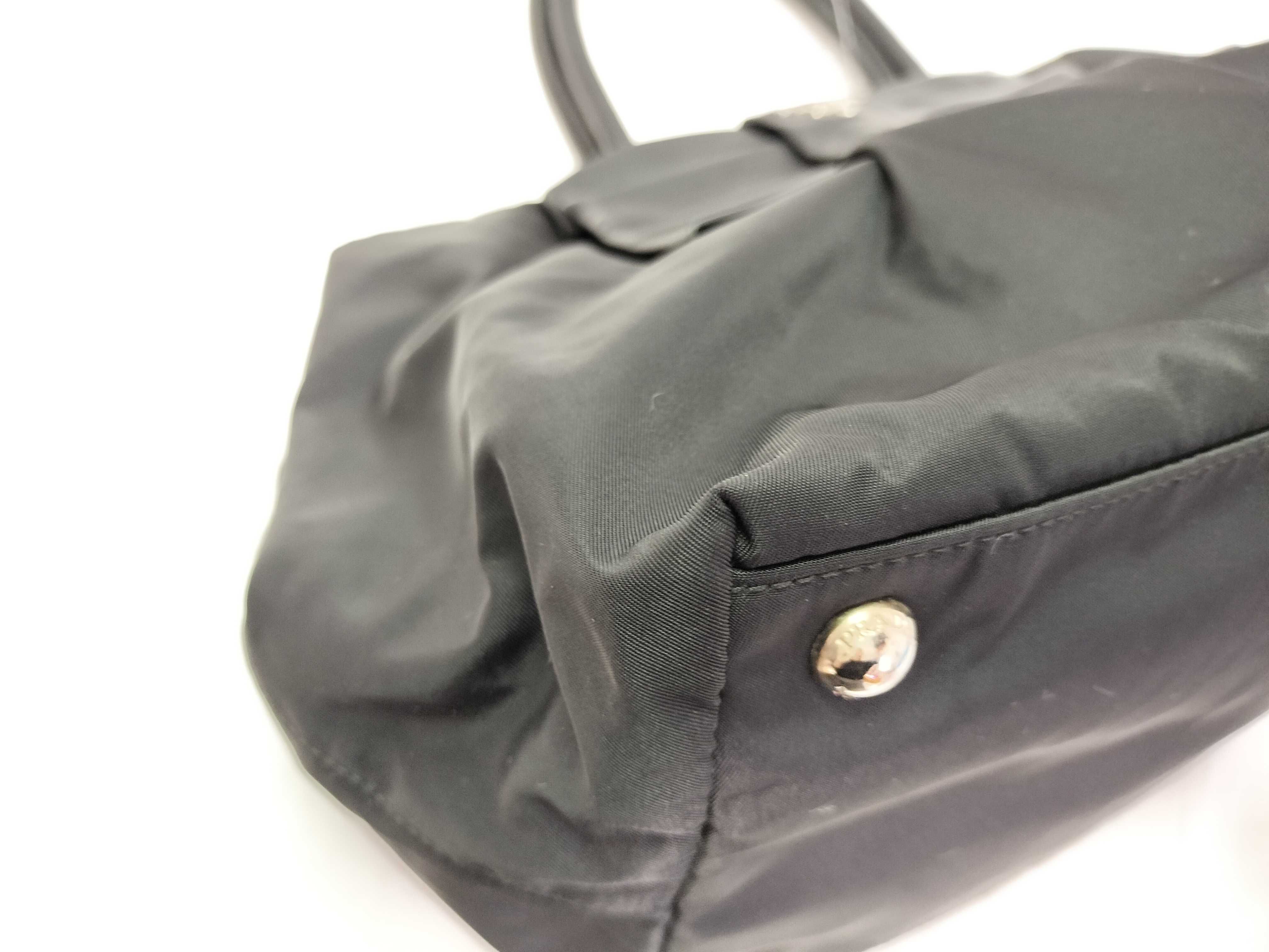 Nylon Leather Ribbon Handbag (Black) — view 10