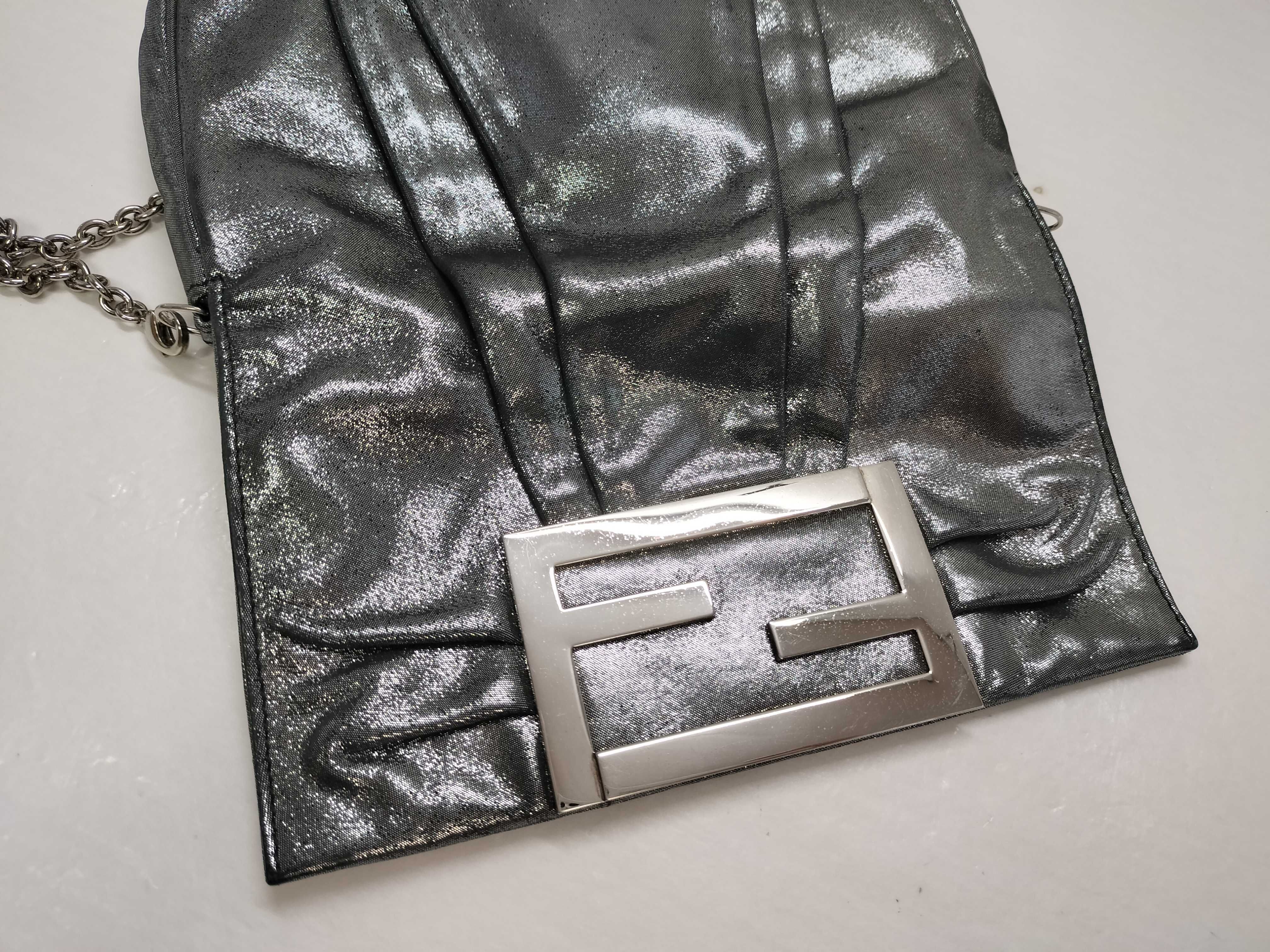 Mamma Fendi Baguette Clutch Bag, Metallic Gray, Silver Hardware, FF Logo, Shoulder Bag — view 13