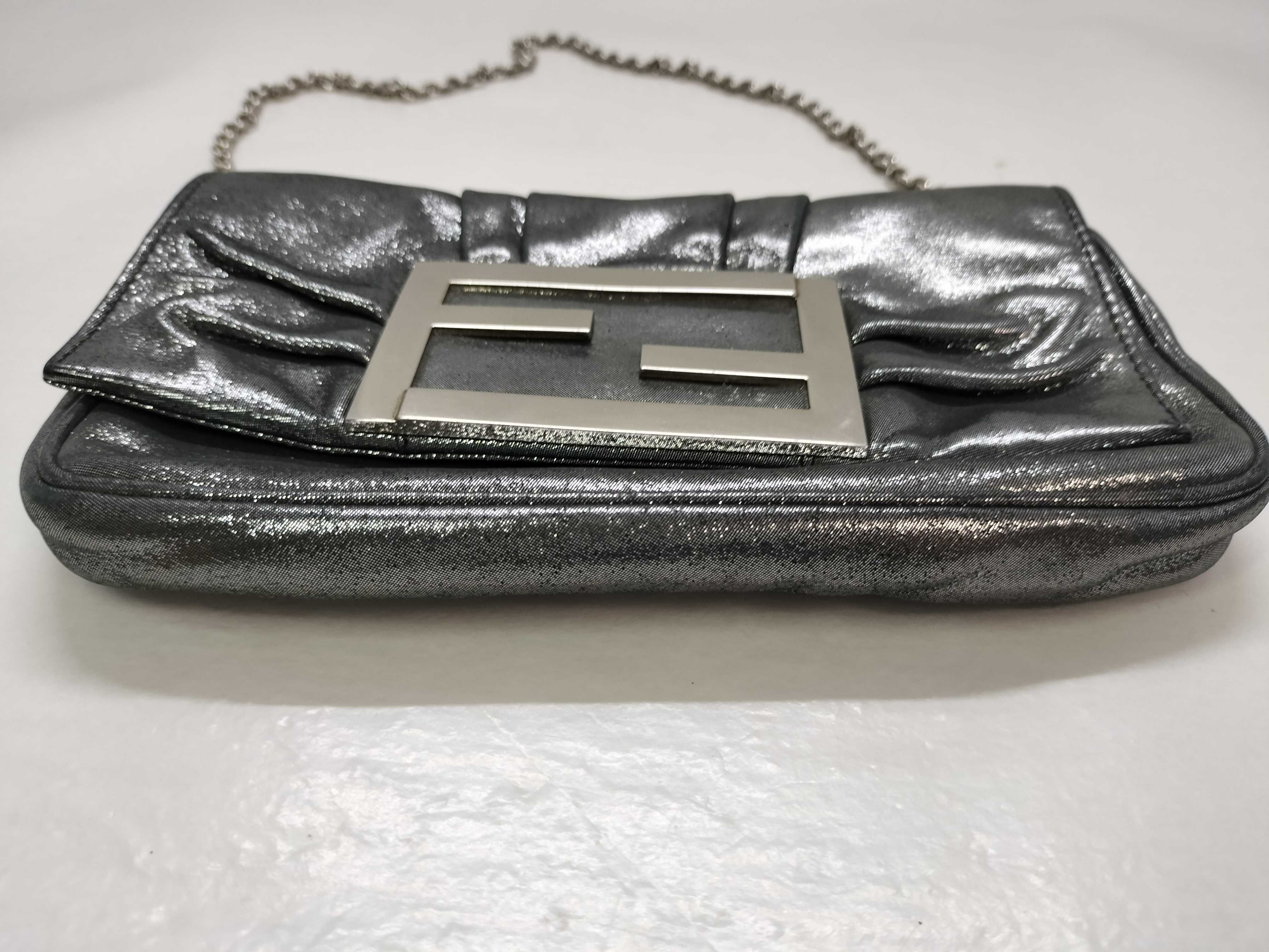 Mamma Fendi Baguette Clutch Bag, Metallic Gray, Silver Hardware, FF Logo, Shoulder Bag — view 14
