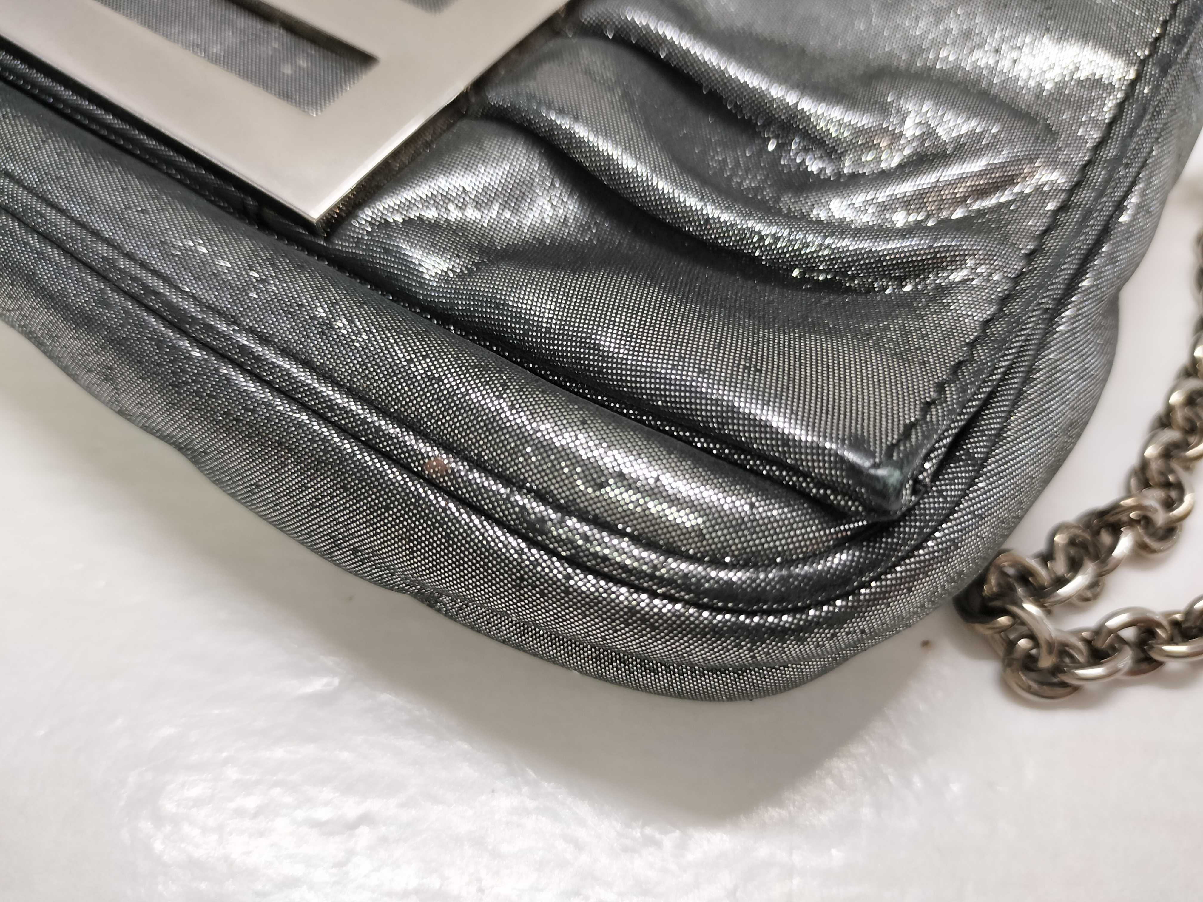 Mamma Fendi Baguette Clutch Bag, Metallic Gray, Silver Hardware, FF Logo, Shoulder Bag — view 6