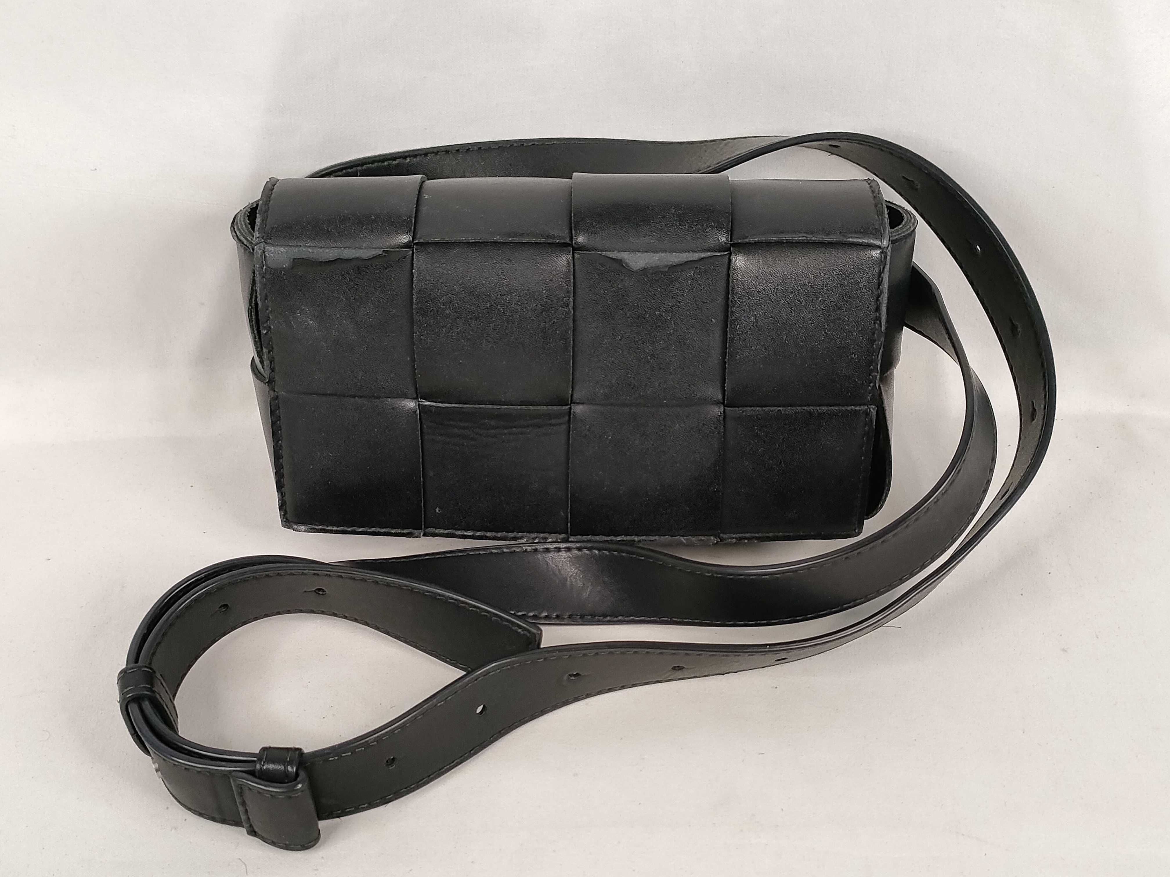 Intrecciato FR- Maxi Intrecciato Cassette Leather Sling Backpack Black Shoulder Bag