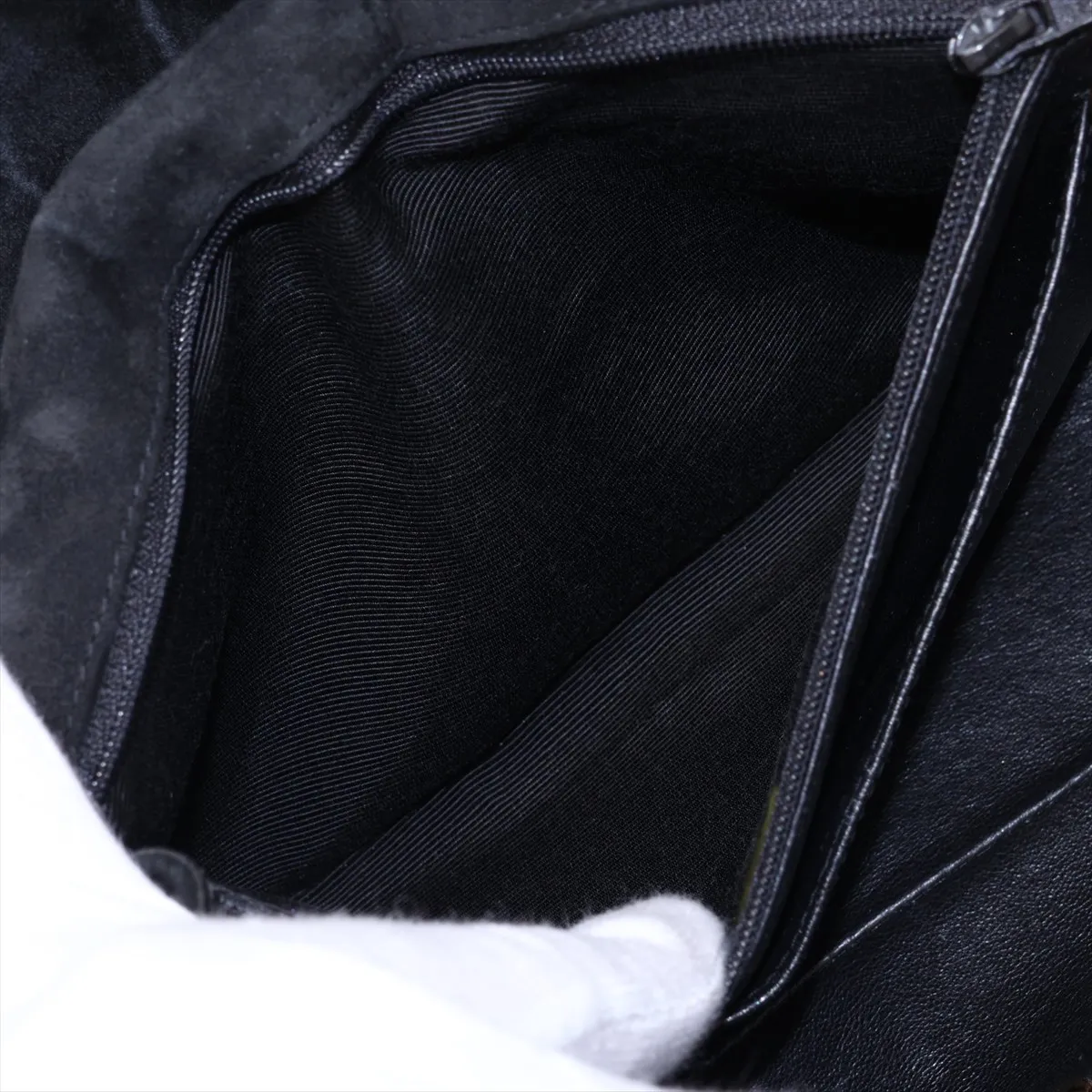 Mademoiselle Suede Single Flap Double Chain Bag, Chevron Black with Gold Hardware, Item No. 2488839 (Serial No. 2) — view 9