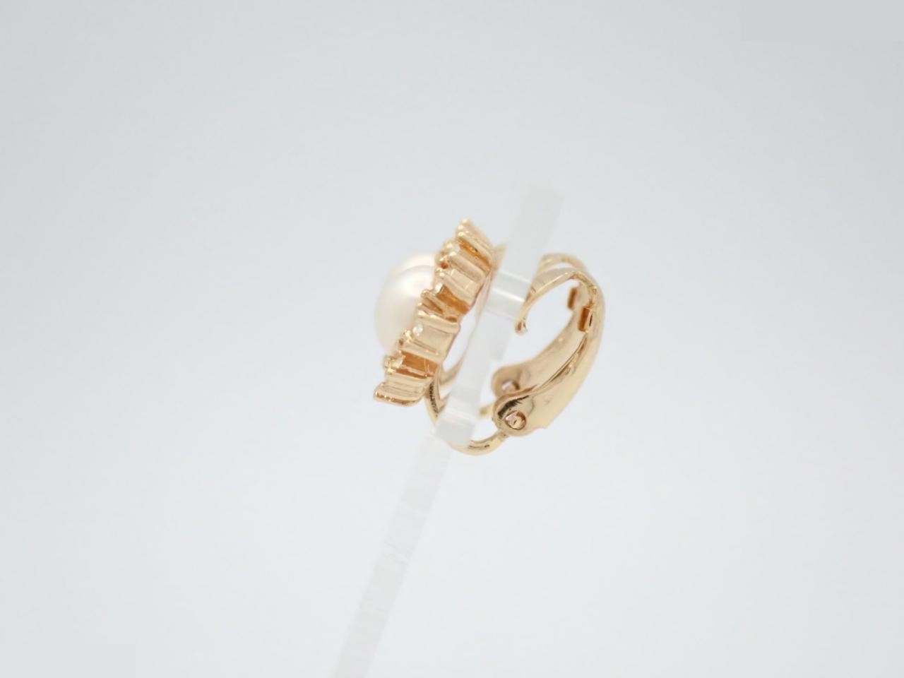 Rhinestone and pearl gold-plated earrings — view 3