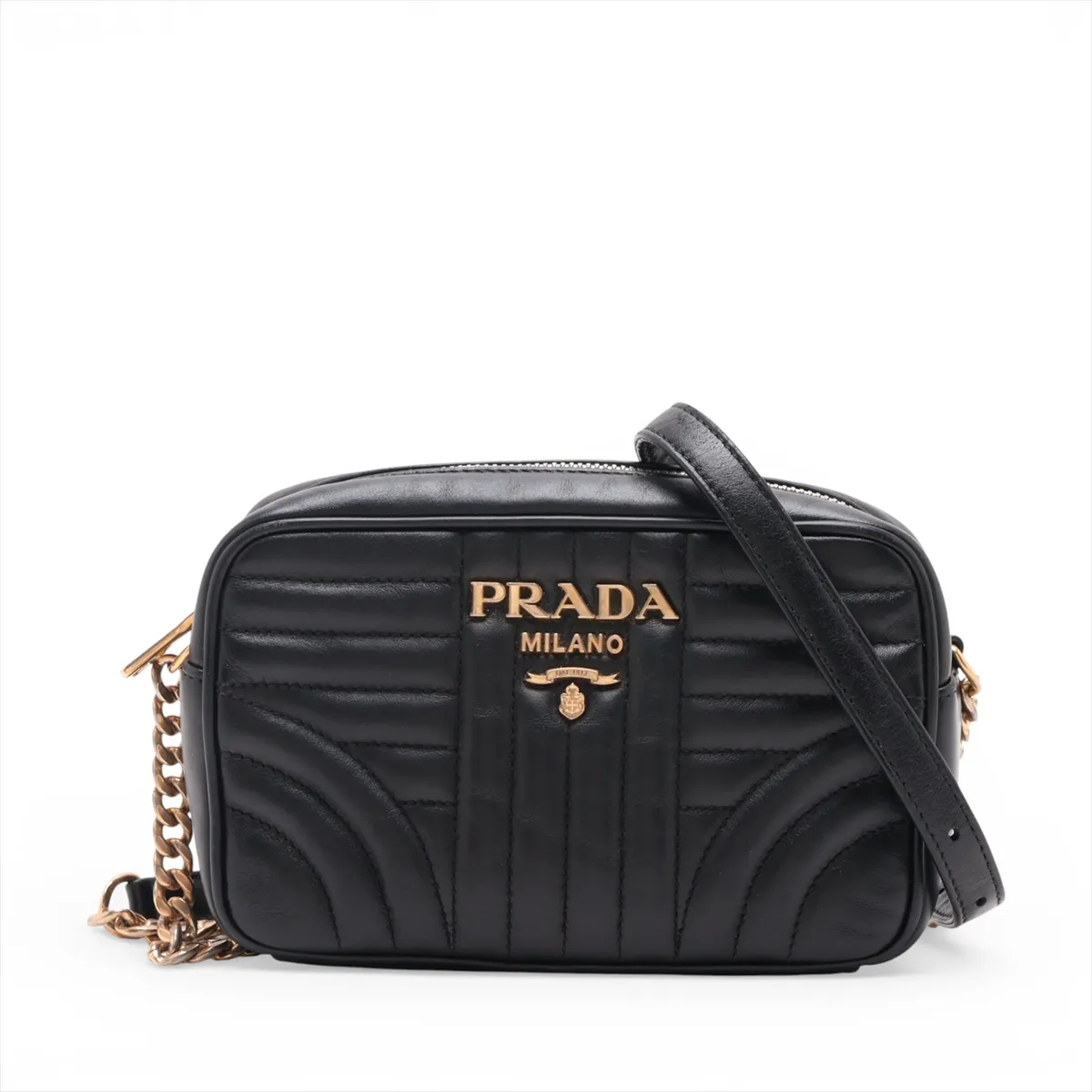 Diagram Leather Chain Shoulder Bag, Black