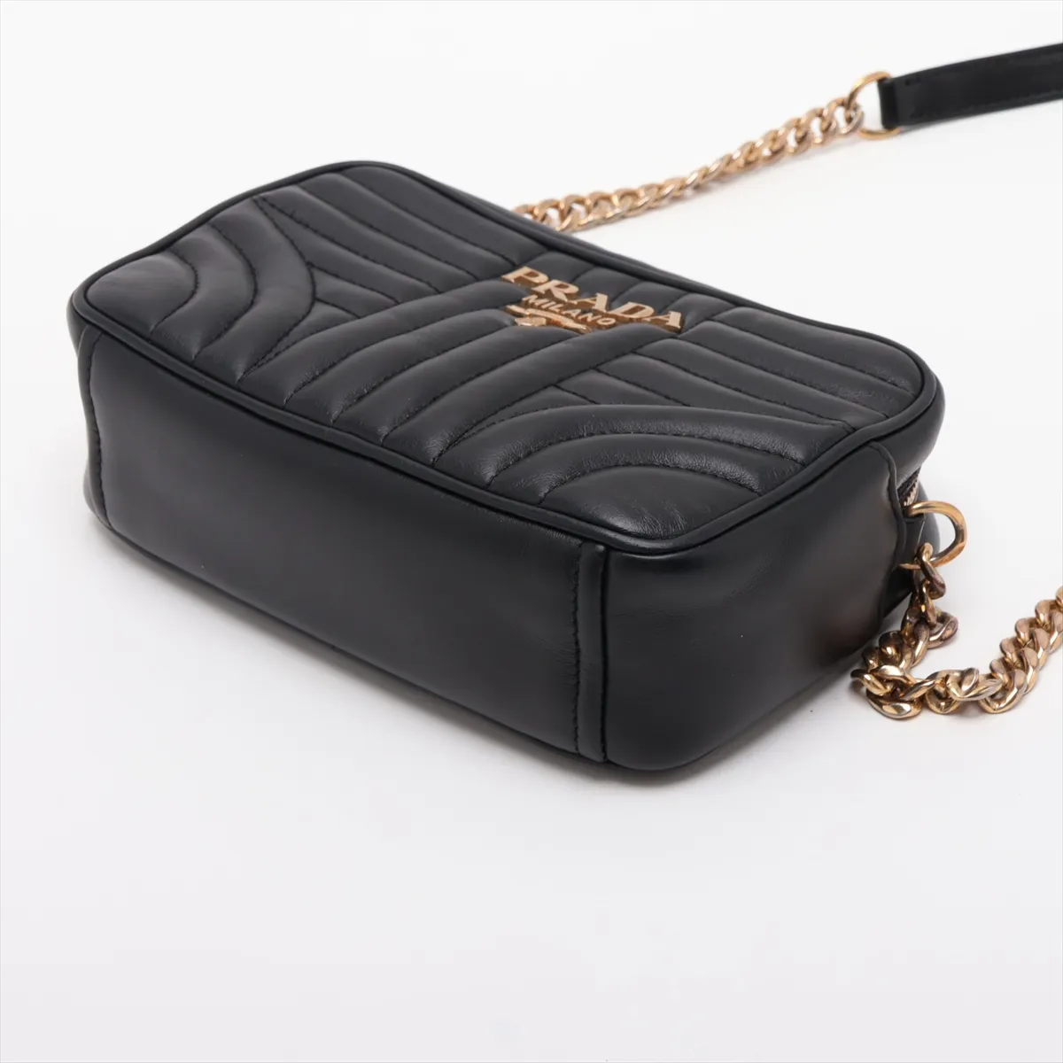 Diagram Leather Chain Shoulder Bag, Black — view 3