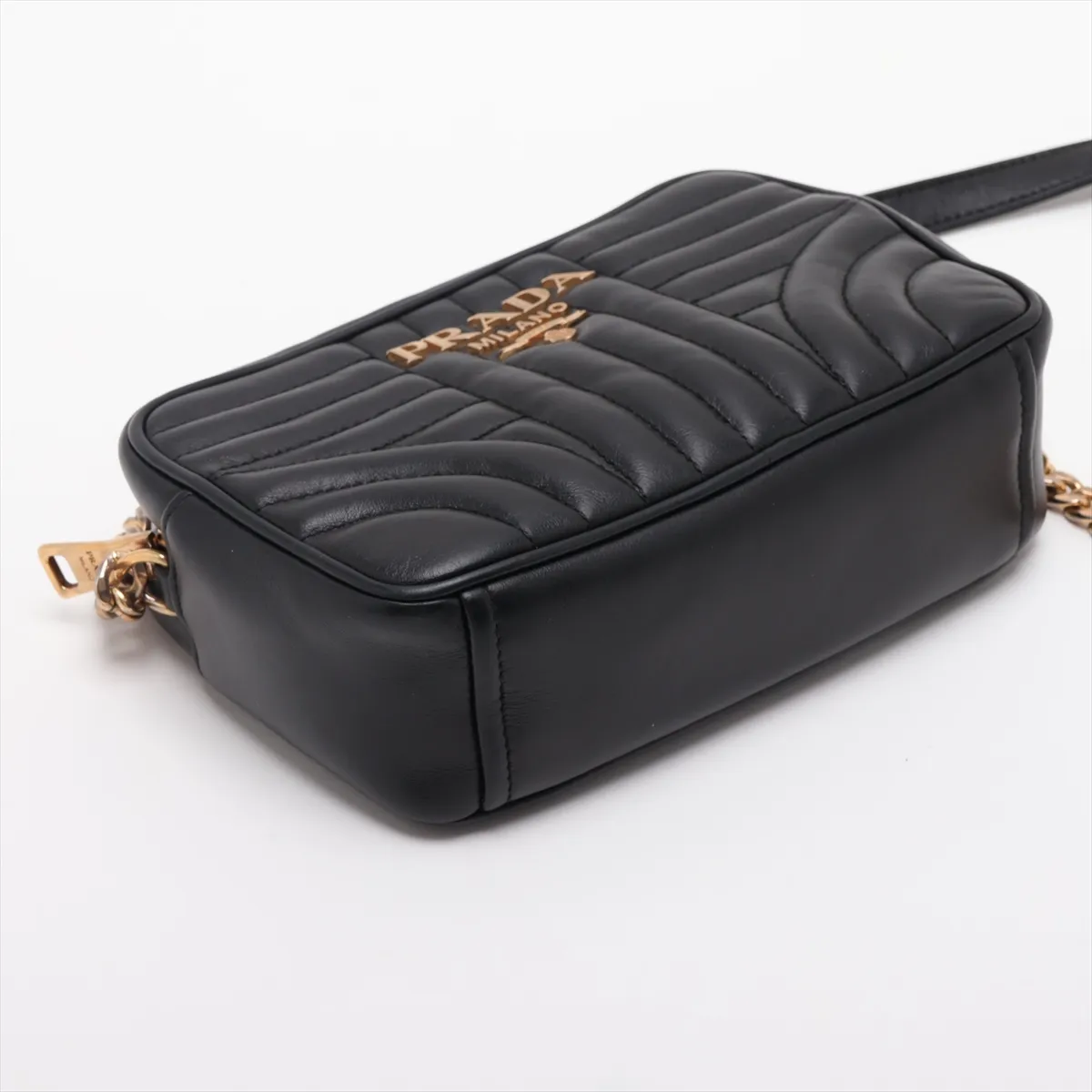 Diagram Leather Chain Shoulder Bag, Black — view 4