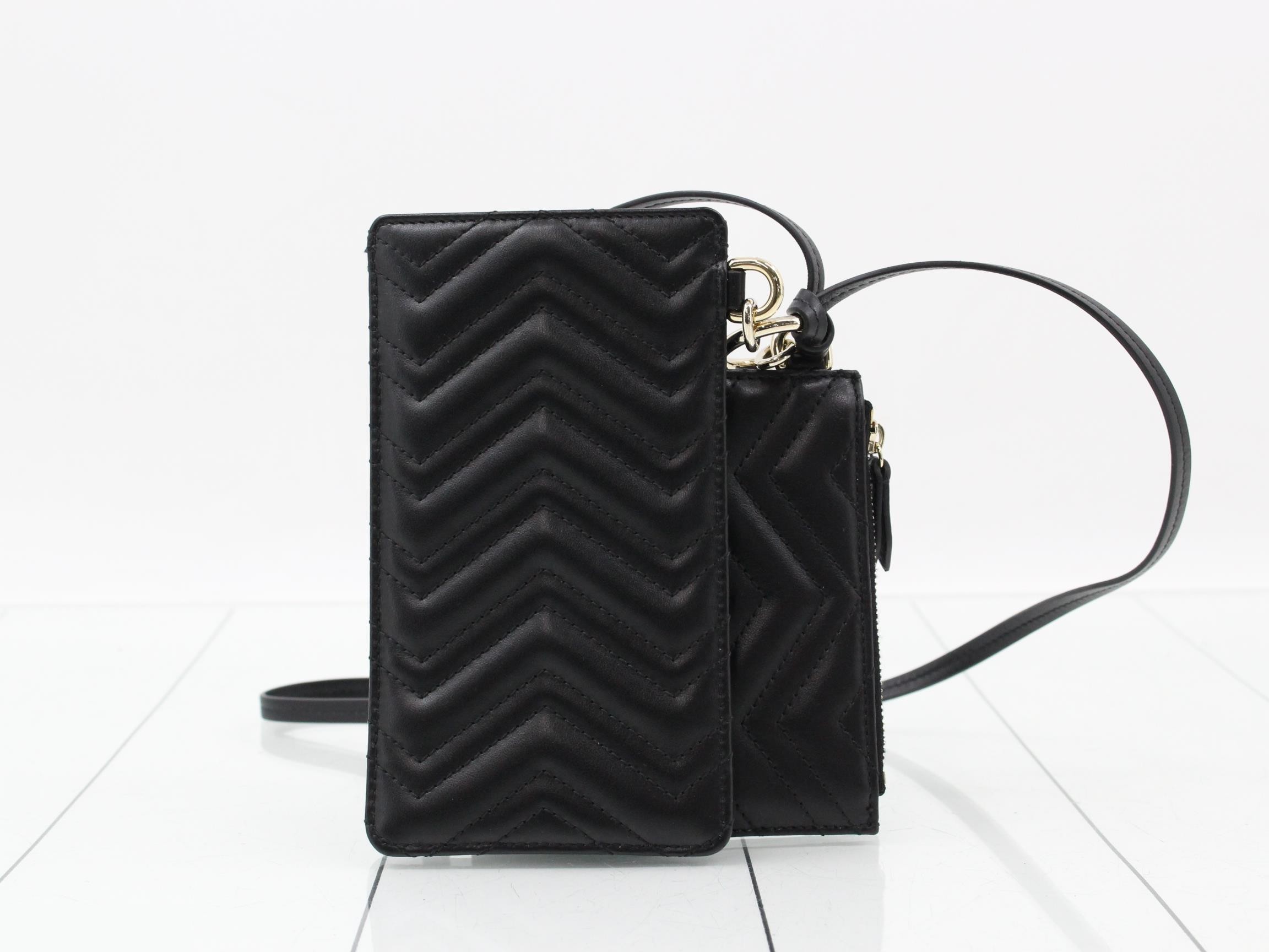 Leather smartphone case with shoulder strap, black — view 2
