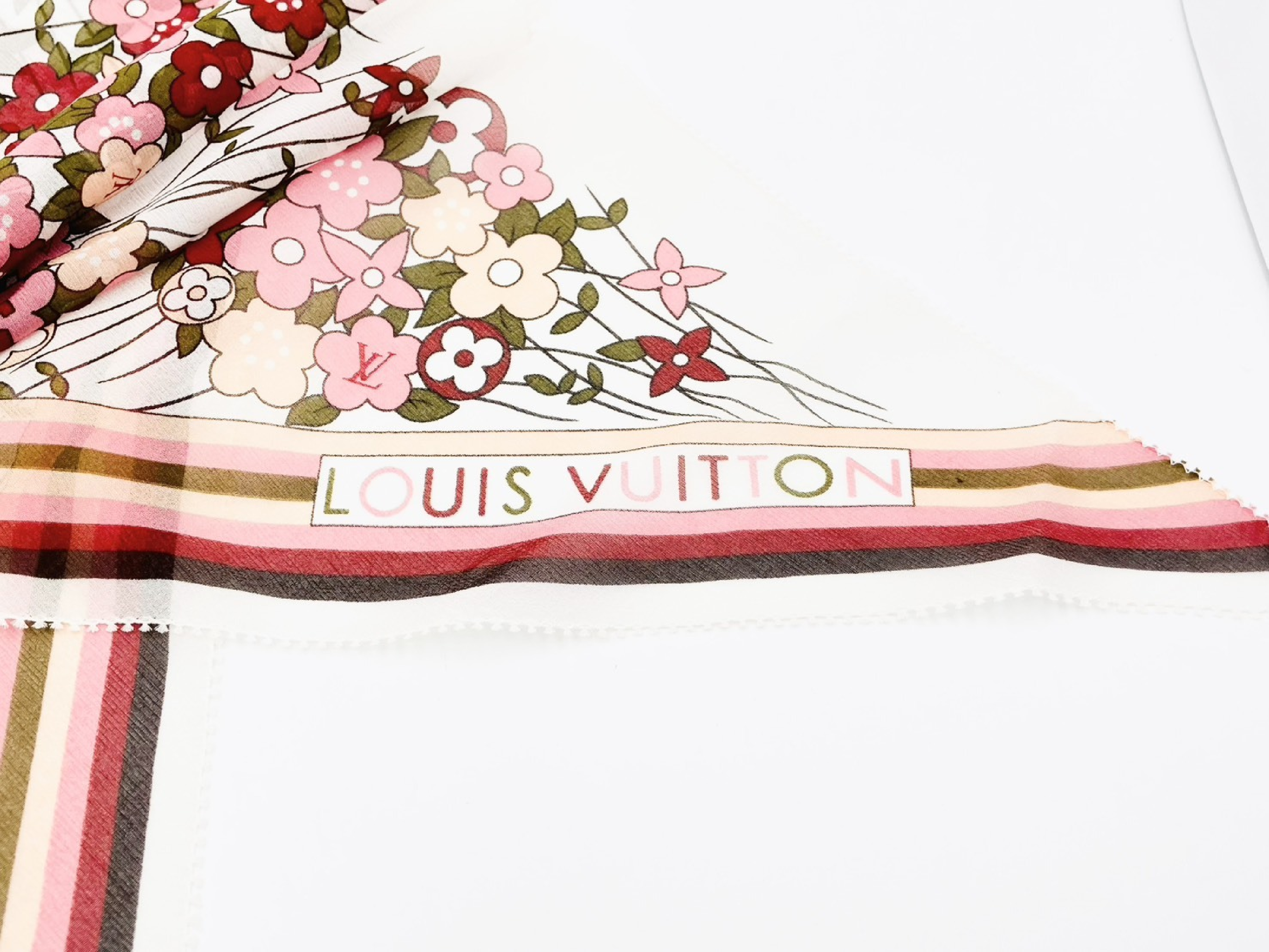 402470 Flower Bandeau Twilly Scarf Silk White x Pink Other Accessories — view 2